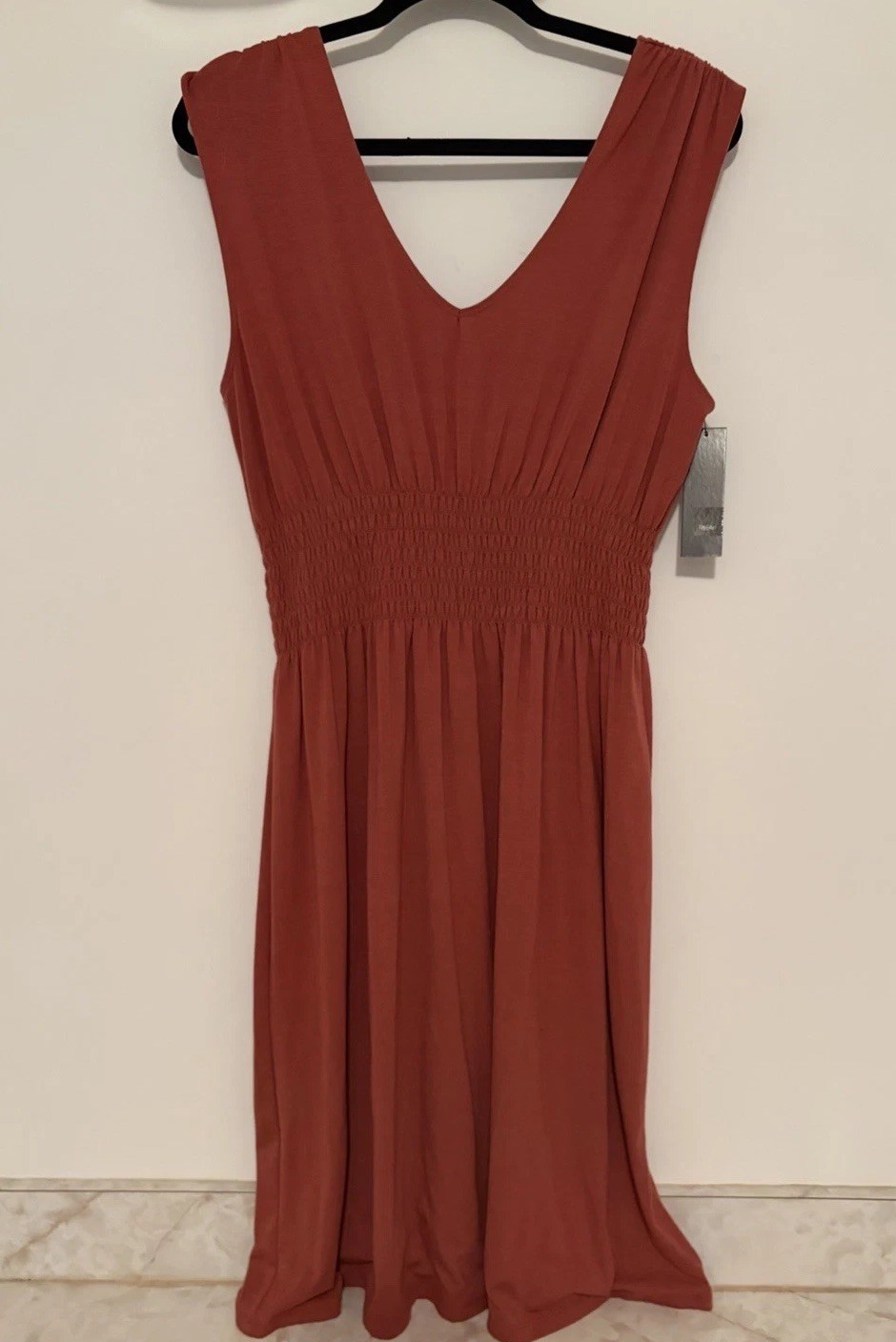 Mossimo Solid V-Neck Sleeveless Boho Smocked Waist Midi Dress Size XL NEW