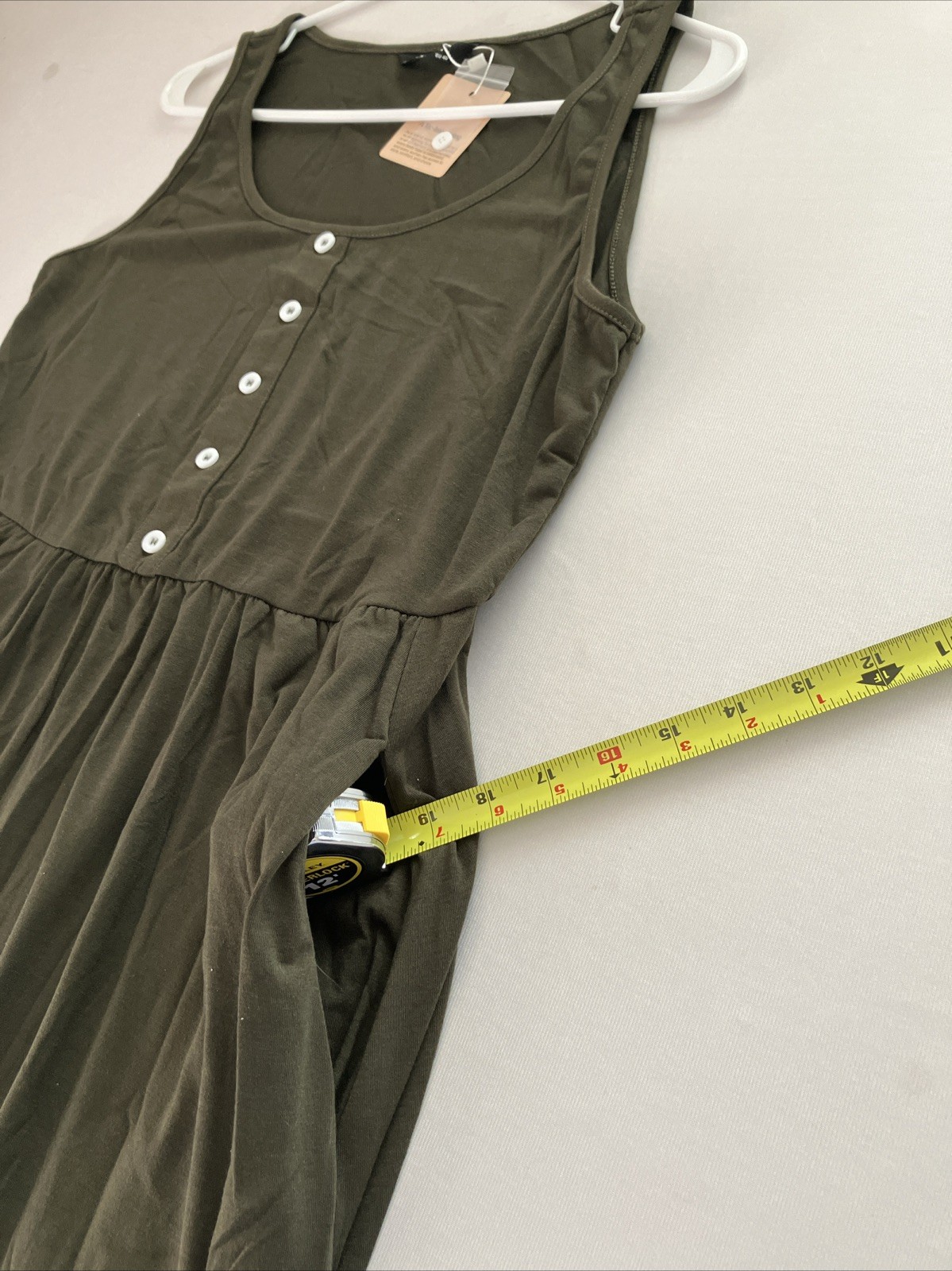 Bloomchic Army Green Midi Dress Womens Size 10 Sleeveless Button Front Pockets