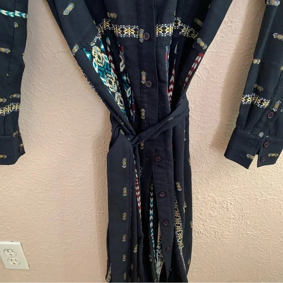 Finley Jeanette Taos in Navy Blue Western Horse Embroidered Shirt Dress XS