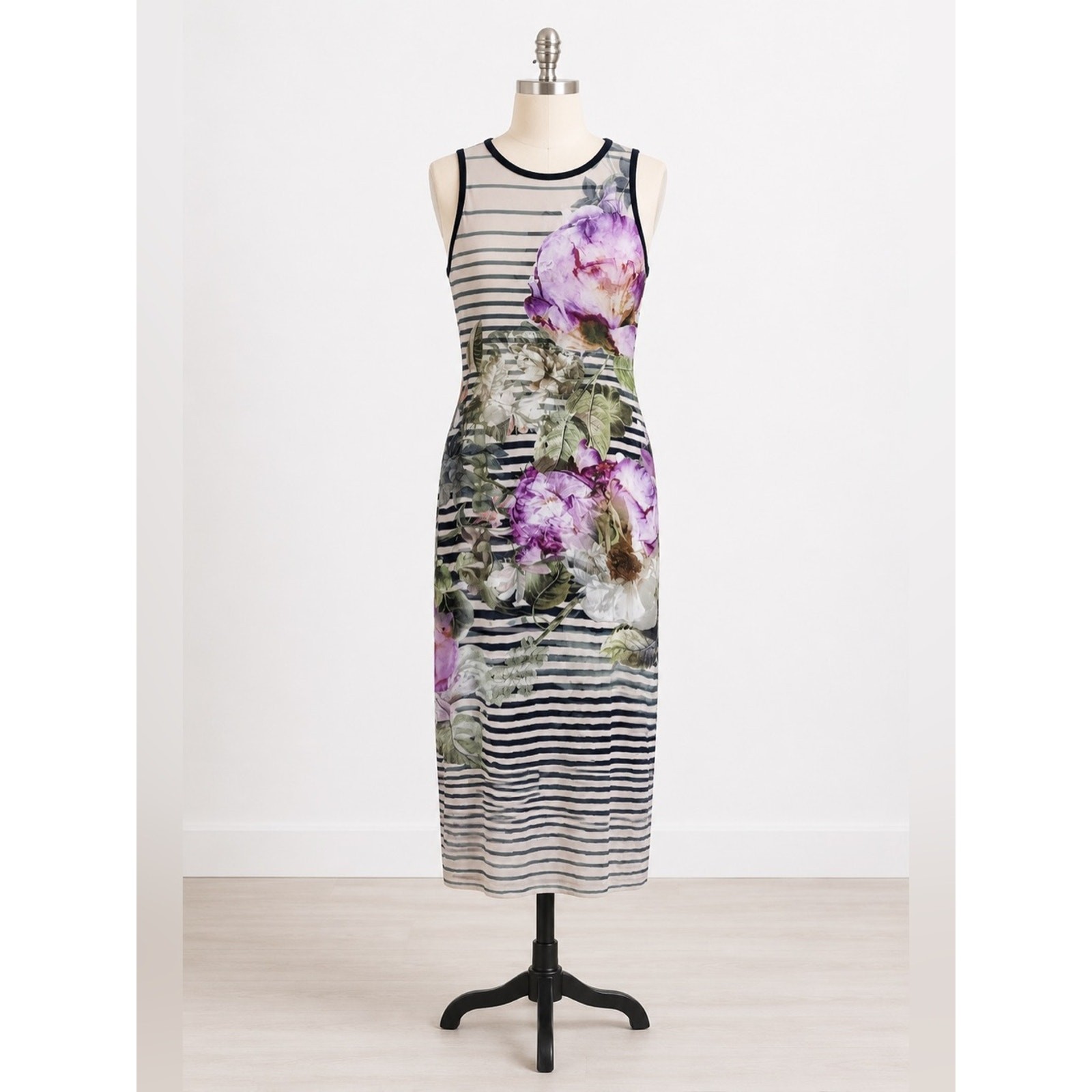 Ted Baker Laya Peony Stripped Midi Dress Size 4
