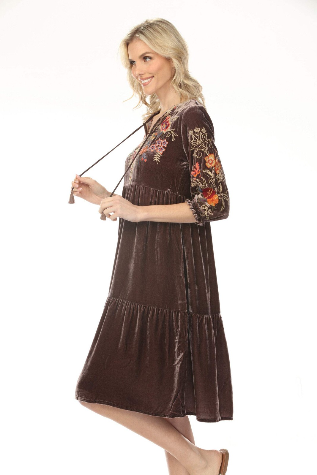 Johnny Was JWLA Taline Velvet Boho Midi Dress Petite Size J33124-0