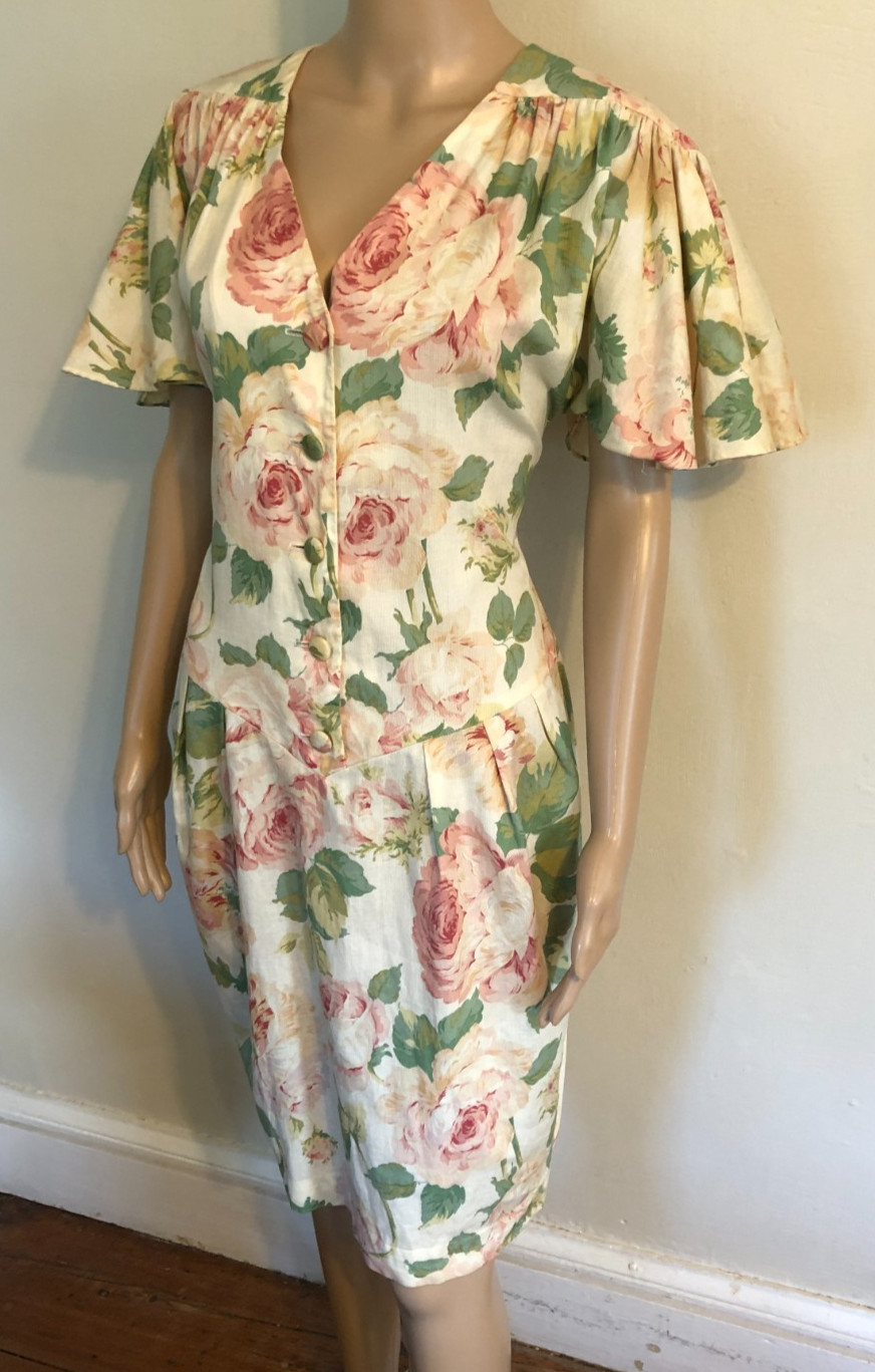 vtg Regina Kravitz 1930s Tulip Style Floral Dress Sz 12 Union Made in USA
