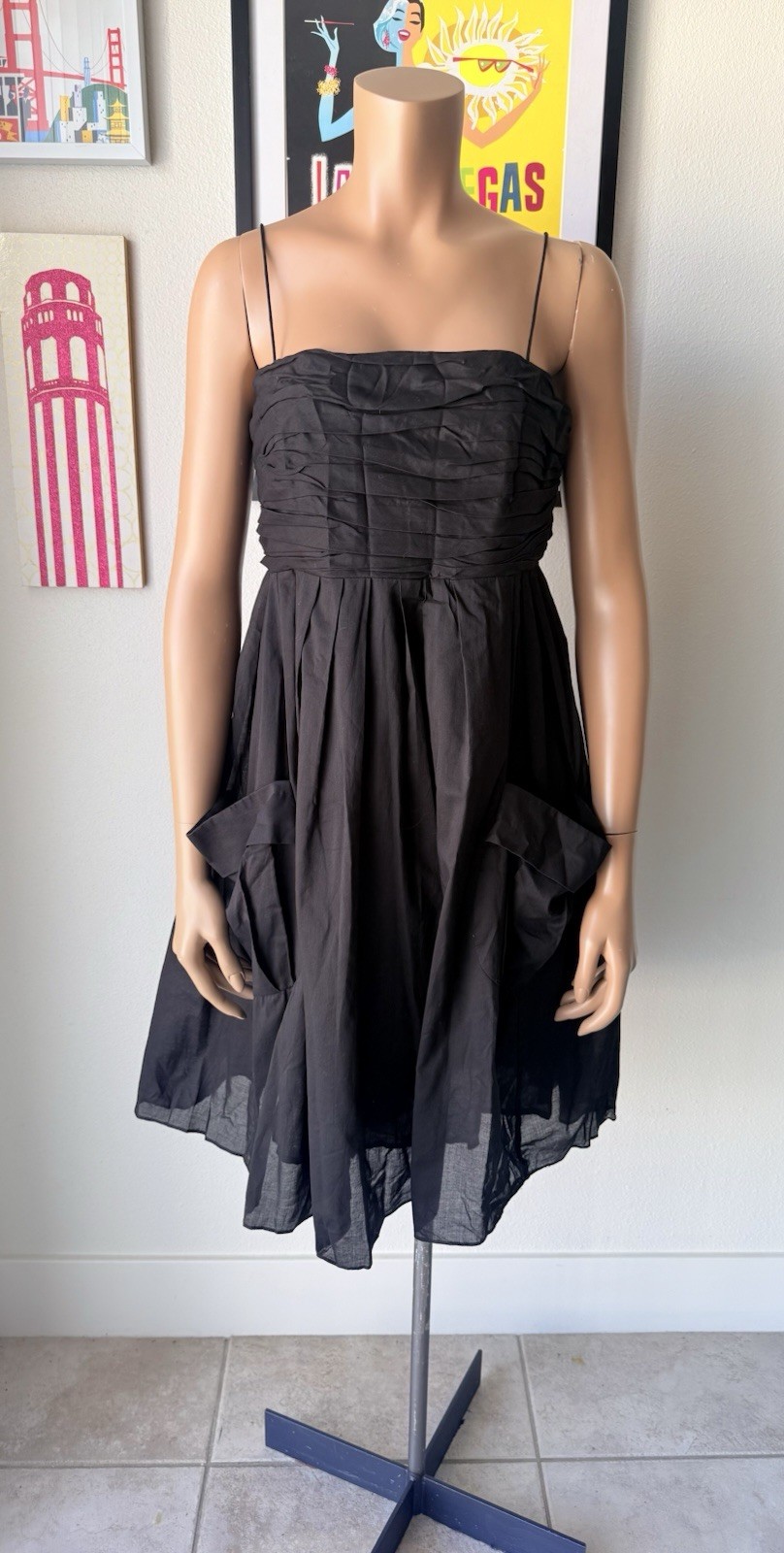 NWT Taylor Black Strapless Ruffle Bodice Dress with Pockets