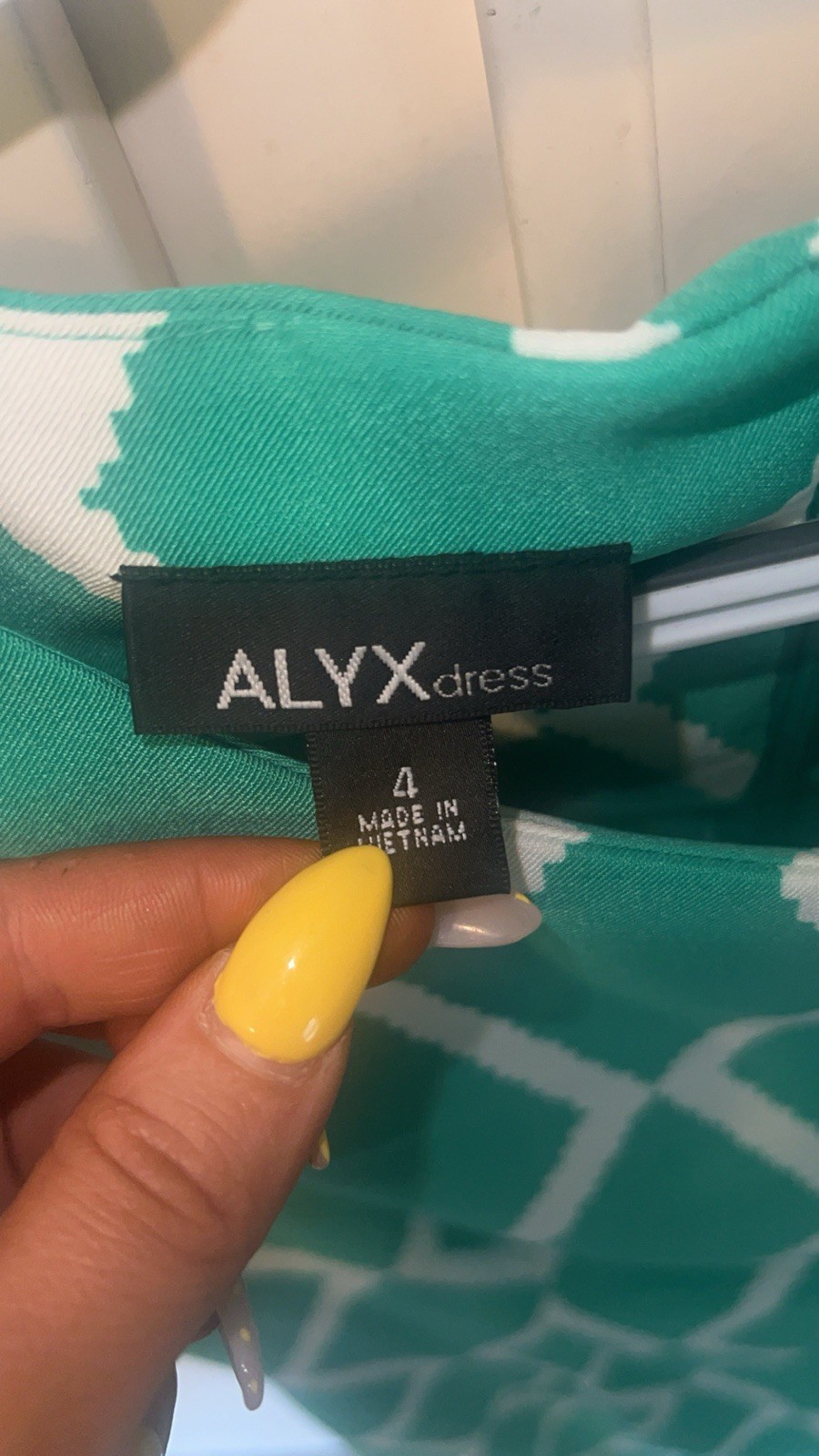 NWT ALYX Dress Size 4 Green White Geometric Sheath Dress Stretch Twill