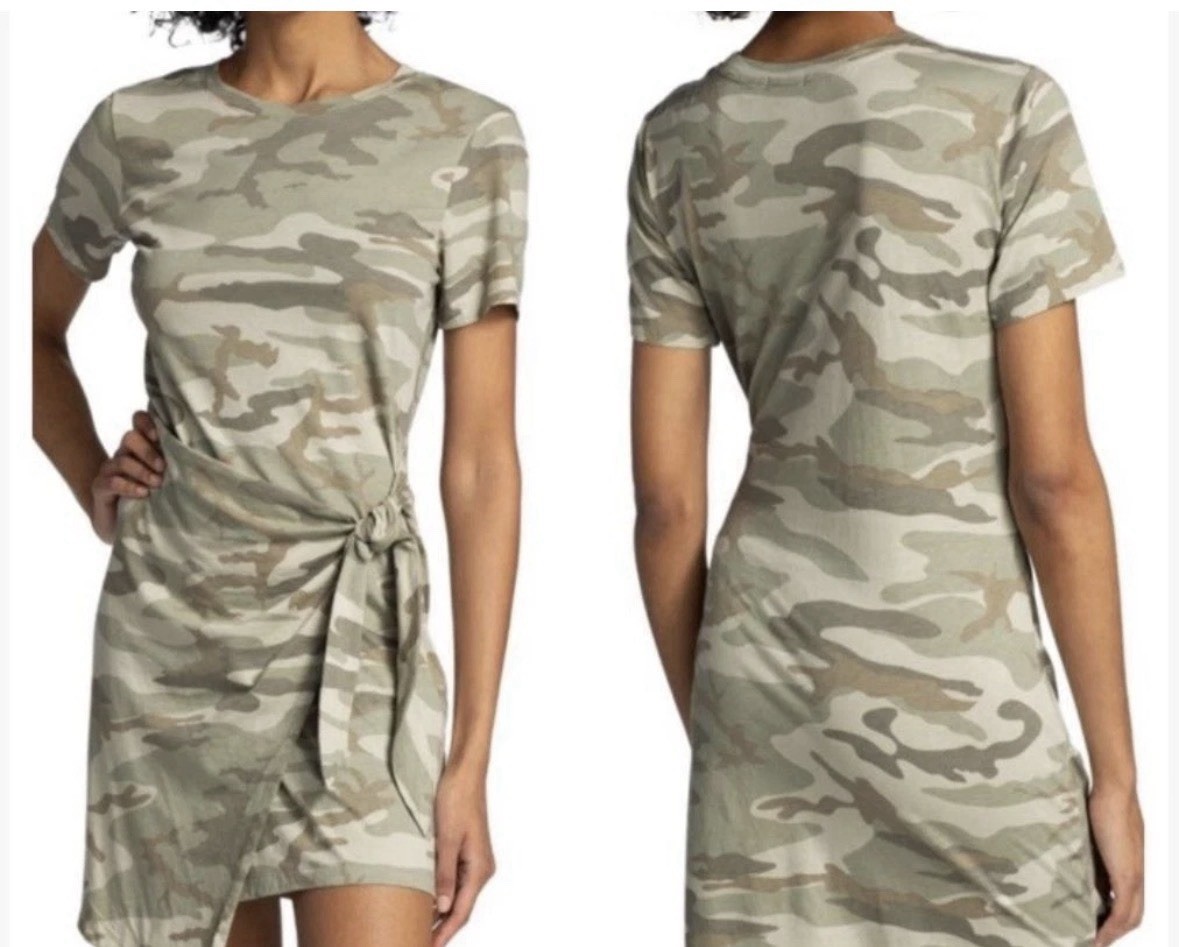 Rails Dress Mini Edie Laurel Camo Tie Waist Shirt Dress Size Medium 02