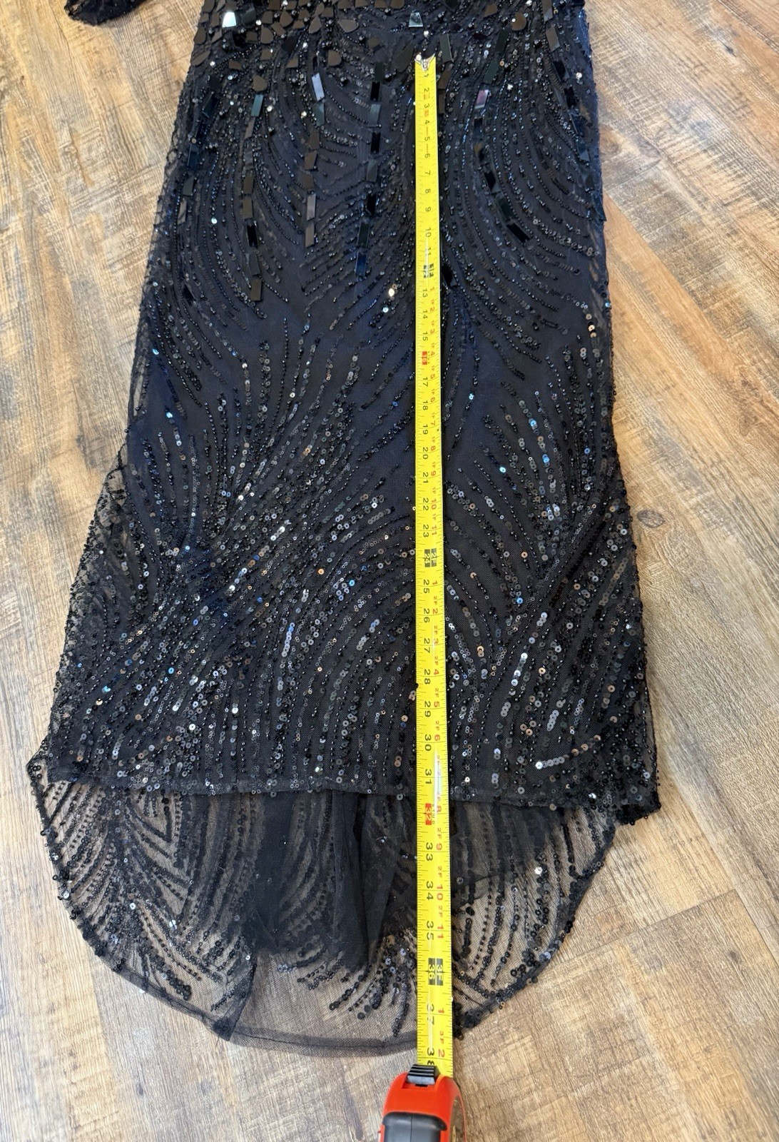Black Beaded Sequin Sheer Midi Dress Lace Back Formal Party S Small