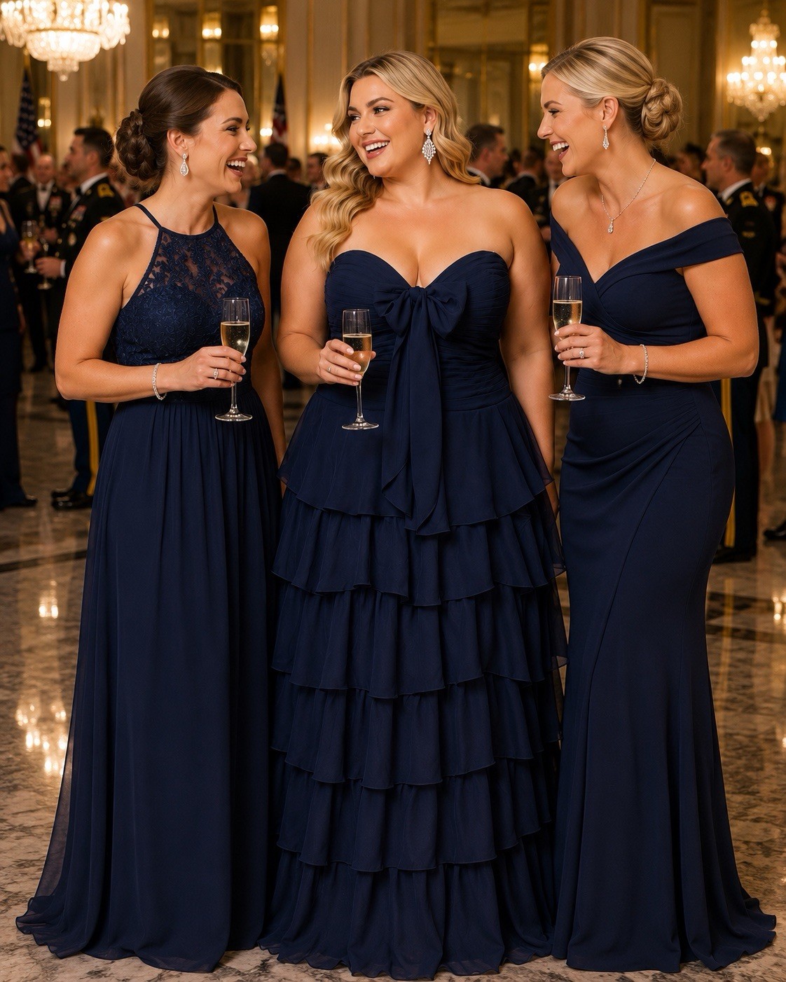 #22-13 Navy Chiffon Sweetheart Strapless Dress Lace-Up Corset Slit Ruffle 26