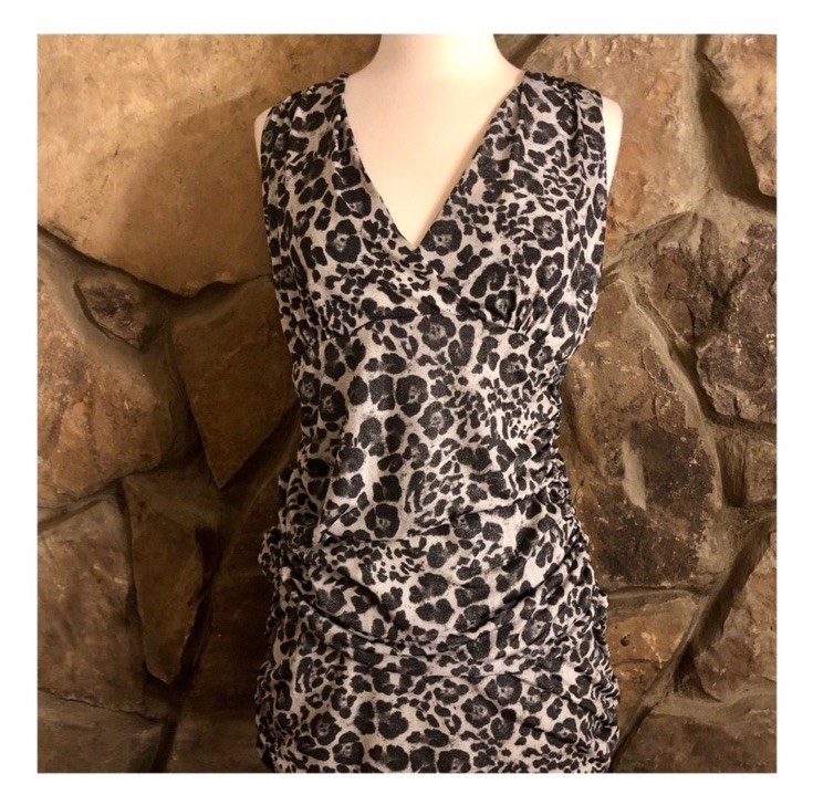 1990’s Vintage Fitted Animal Print Bodycon Mini Dress, Medium/Large