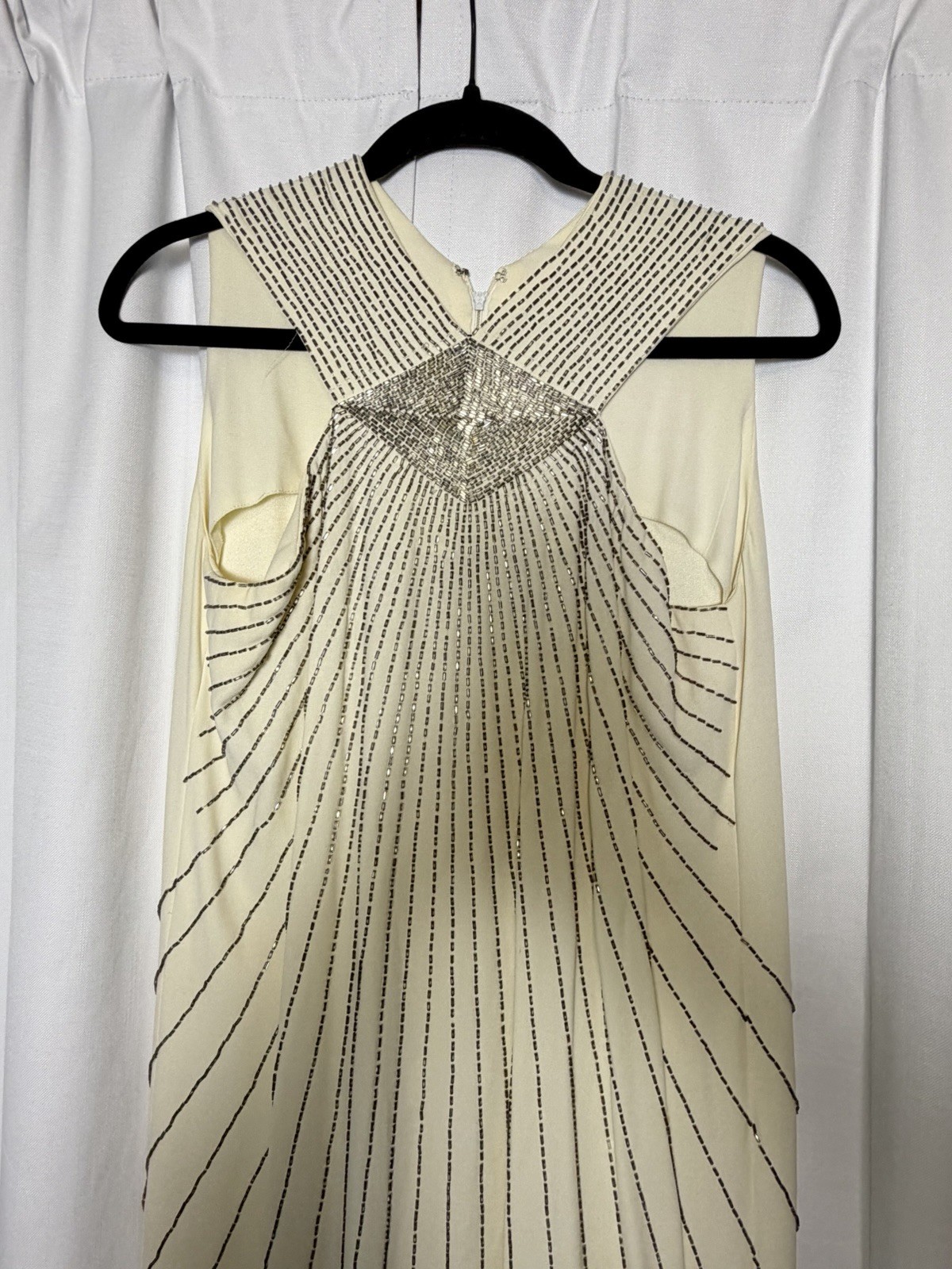 RARE VINTAGE Adele Simpson Egyptian Revival Sequin Cream Maxi Gown. Small.