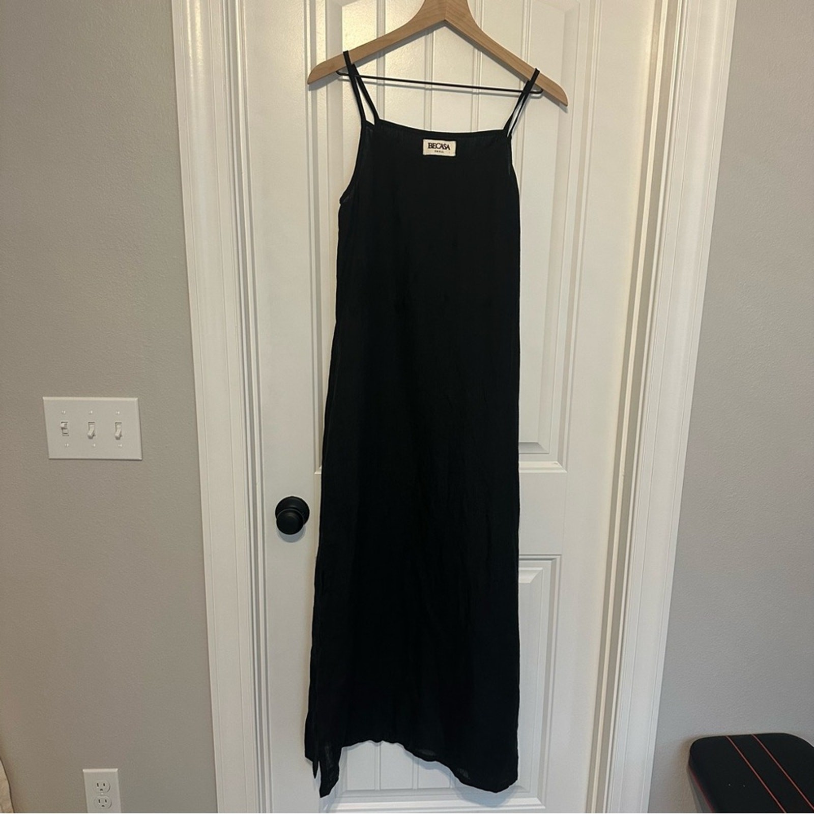 Becasa Maxi Dress 100% Linen Black Oversized Modest Lagenlook Size Small