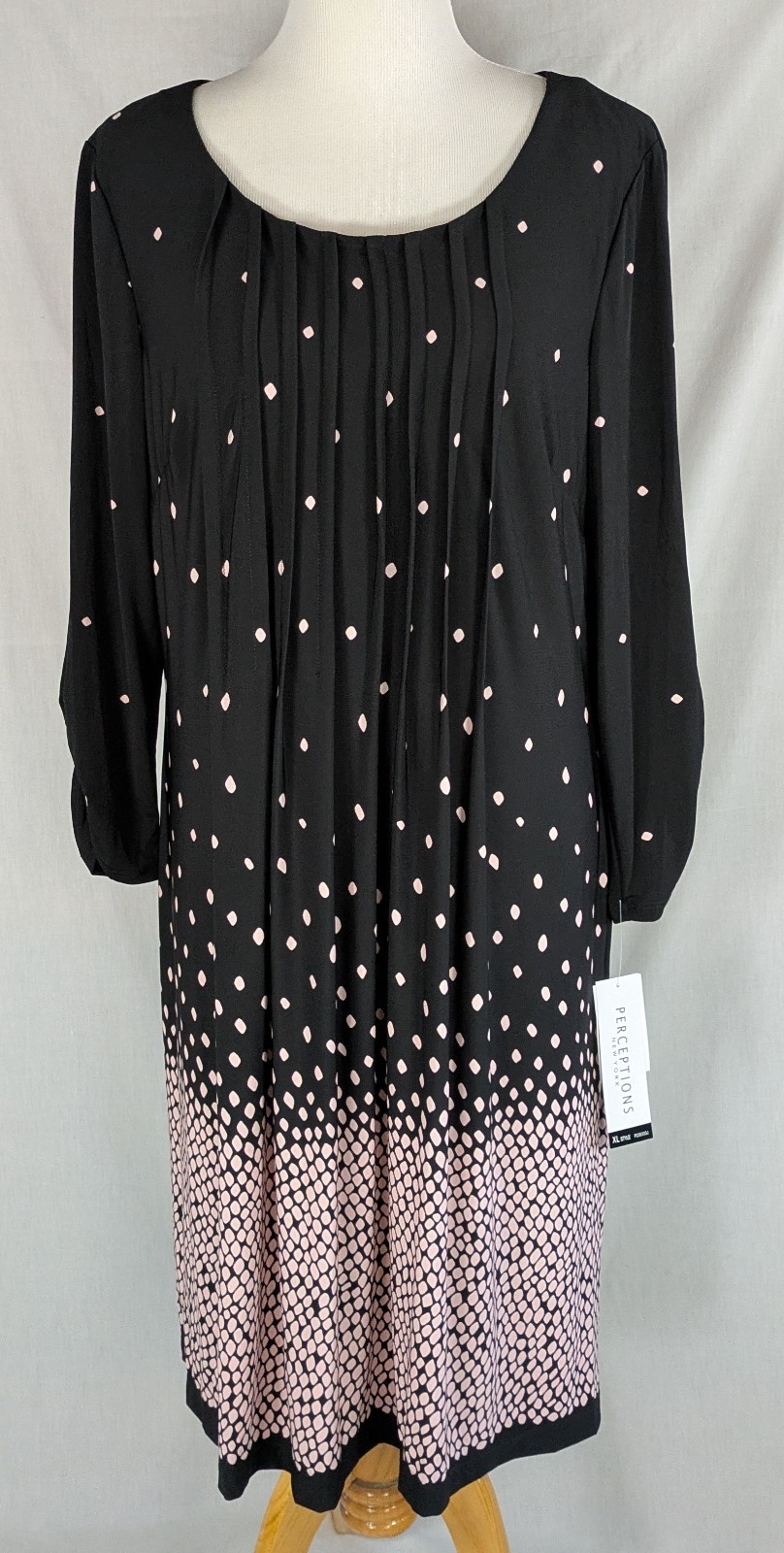 Perceptions New York Dress Womens XL Black and Pink Long Sleeve Stretch Swirl