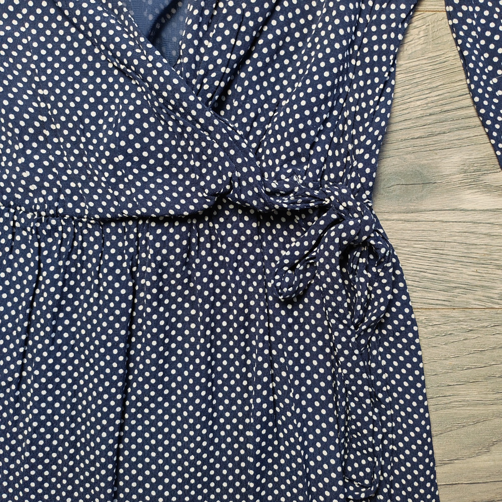 Joules ‘Chloe’ Ankle Length Dress Women’s Size UK 14 Faux Wrap Spotty Navy