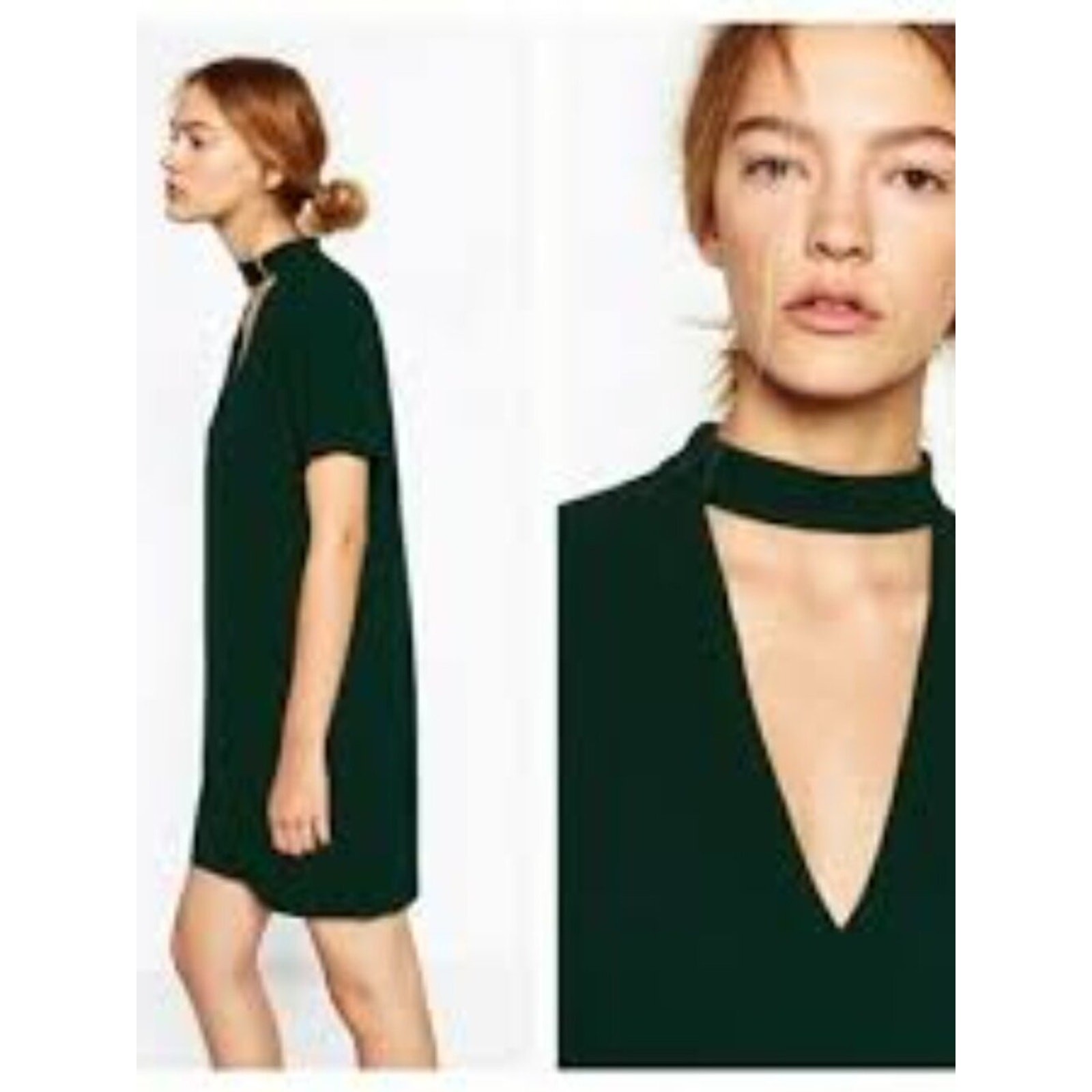 Sanctuary Y2K/Goth Short Sleeved Choker Shift Dress, Dark Green, Size Medium