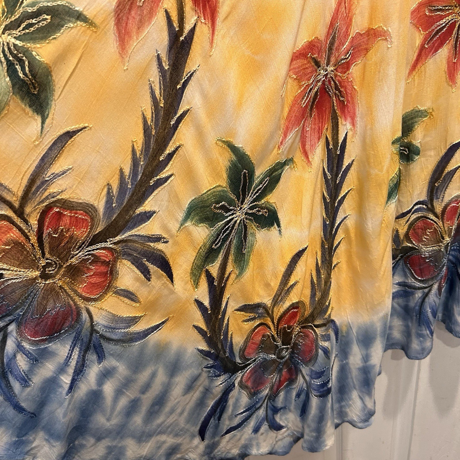 Shoreline Boho Tie Dye Floral Embroidered Sharkbite Sleeveless Dress Free Size
