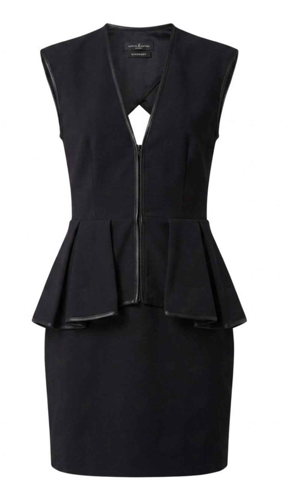 GUESS by Marciano Black Faux Leather Sheath Peplum V-Neck Dress S Zip