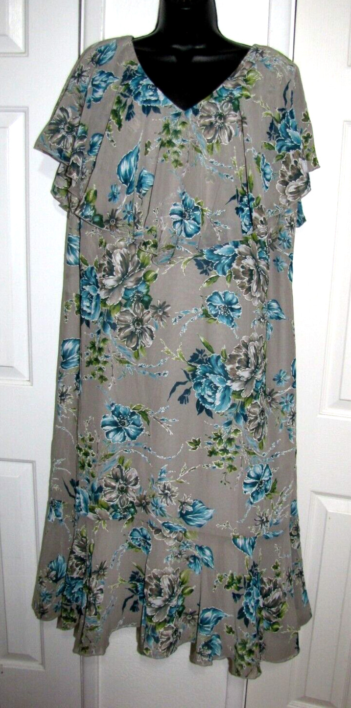 NWT Isabel Hayley Timeless Trends flowy Coctail dress Teal Flowers Women’s 18W