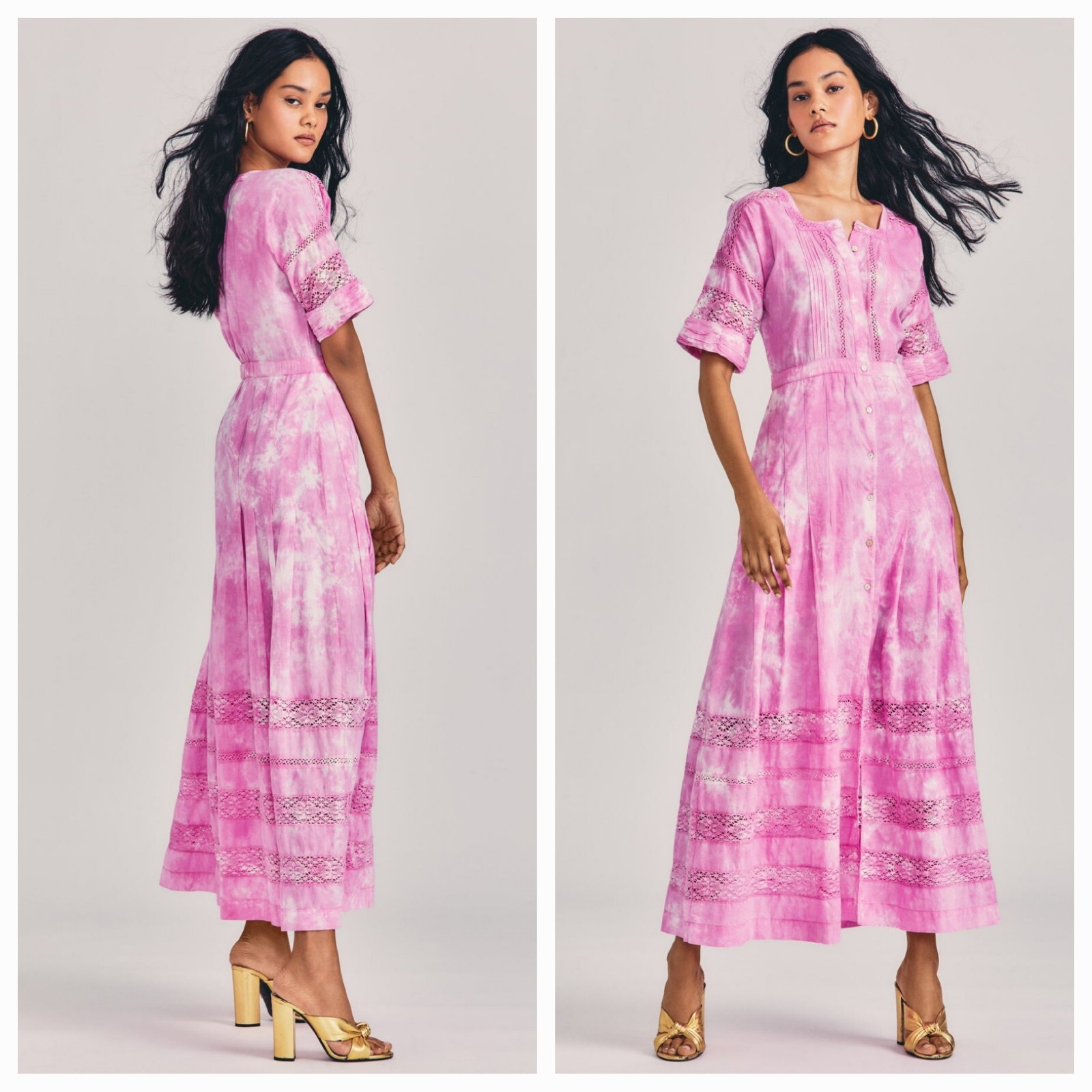 LOVESHACKFANCY​ Edie Tie Dye Midi Dress in Peony Pink Small NWT