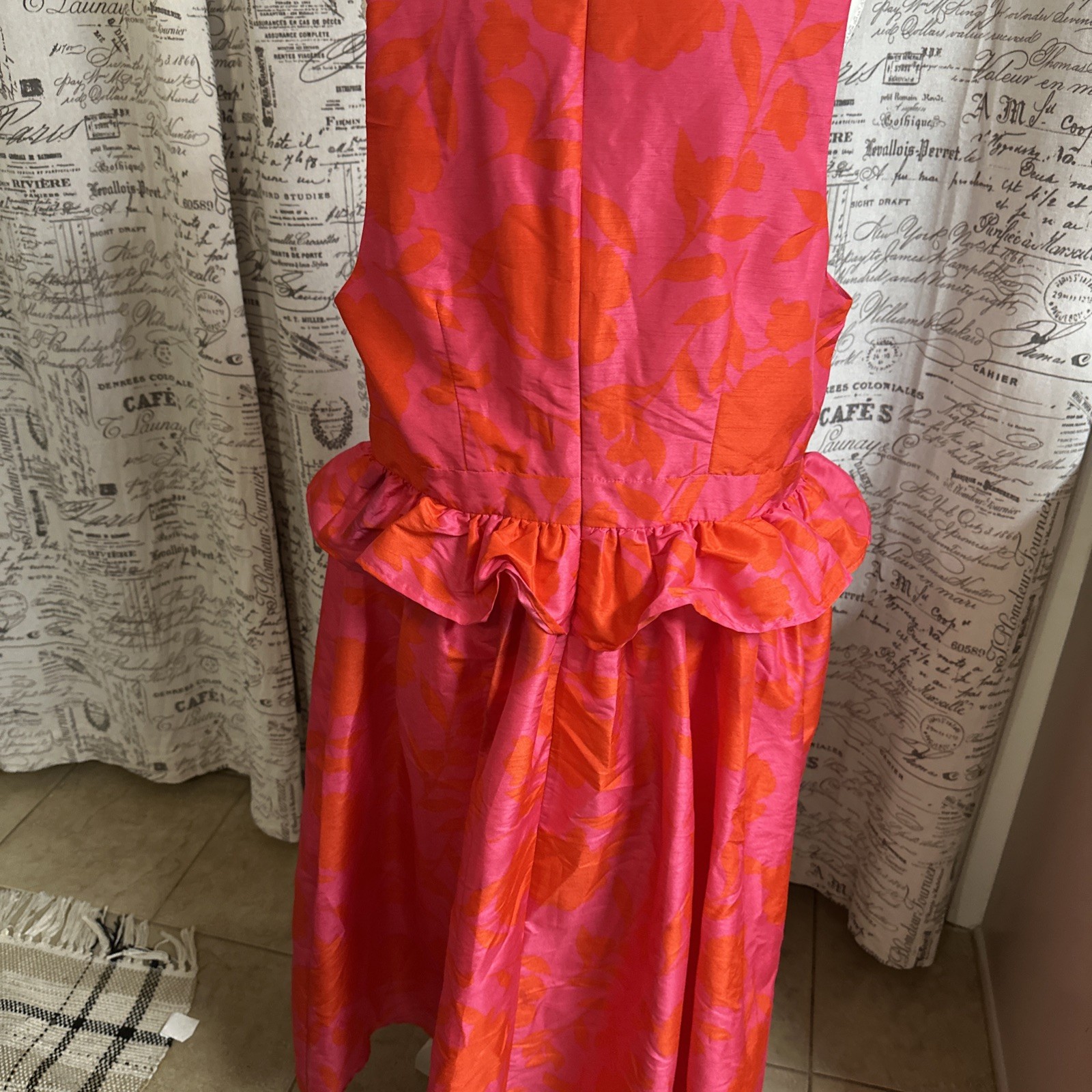 Kate Spade Womens Classic Rose Peplum Midi Dress Pink/Red Sz 17 Party- 0028