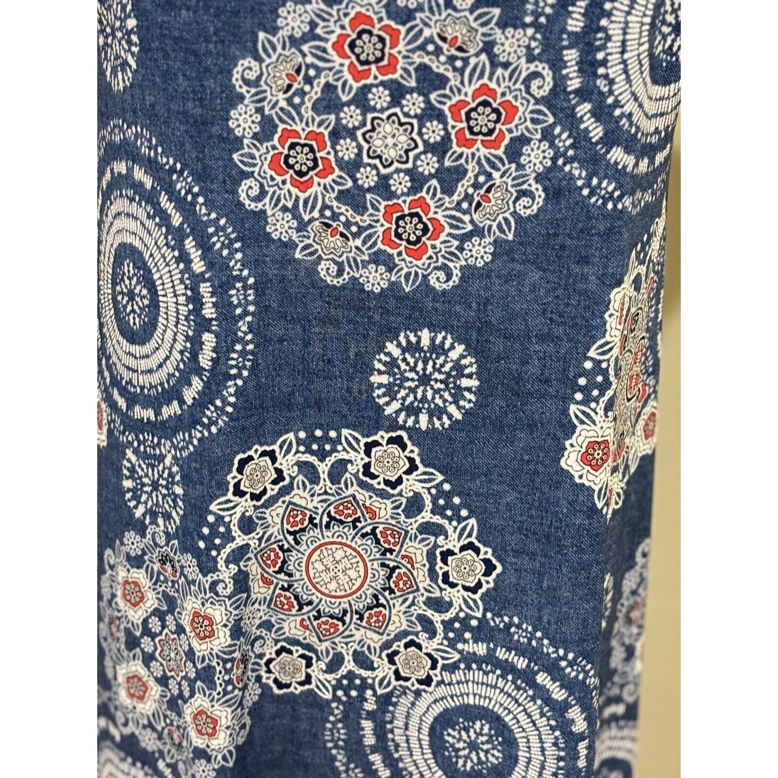 SJS Sz L Printed Jacquard Sleeveless Shift Dress Nautical Coastal comfy Preppy