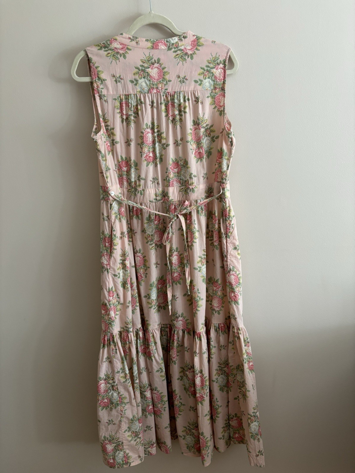 April Cornell Genevieve Hostess Maxi Dress Pink Cottage Roses Large Sleeveless