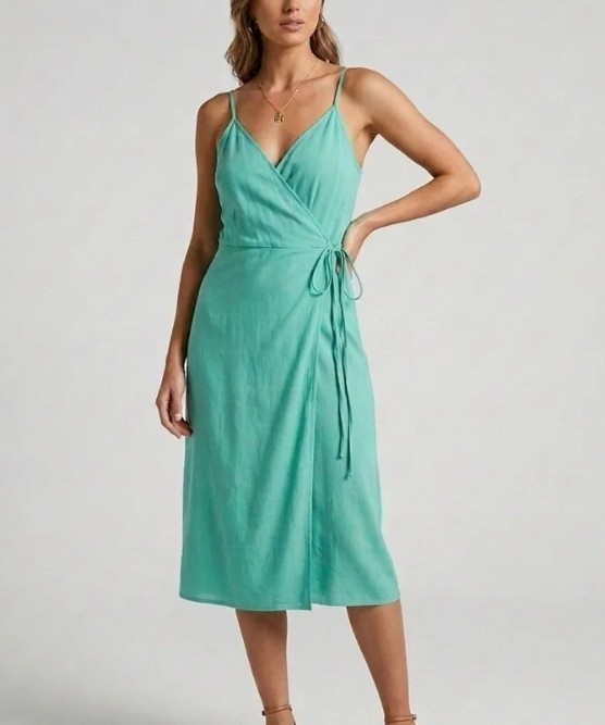 NWT Size Small Nine West small green wrap dress Midi Sleeveless Womesn’s summer