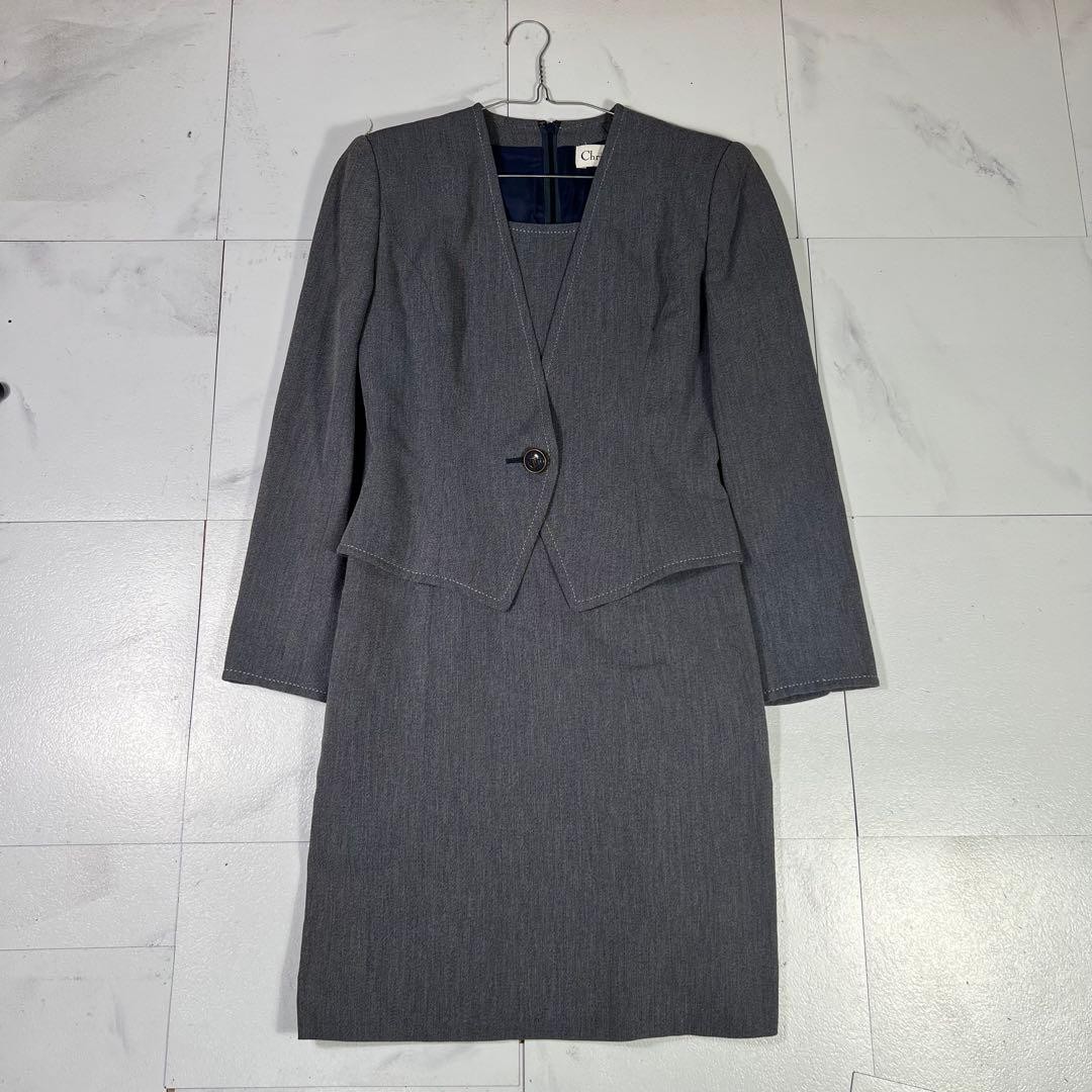 USED DIOR ANCHOR BUTTON PEPLUM SUIT-STYLE DRESS WITH LOGO BUCKLE GOOD