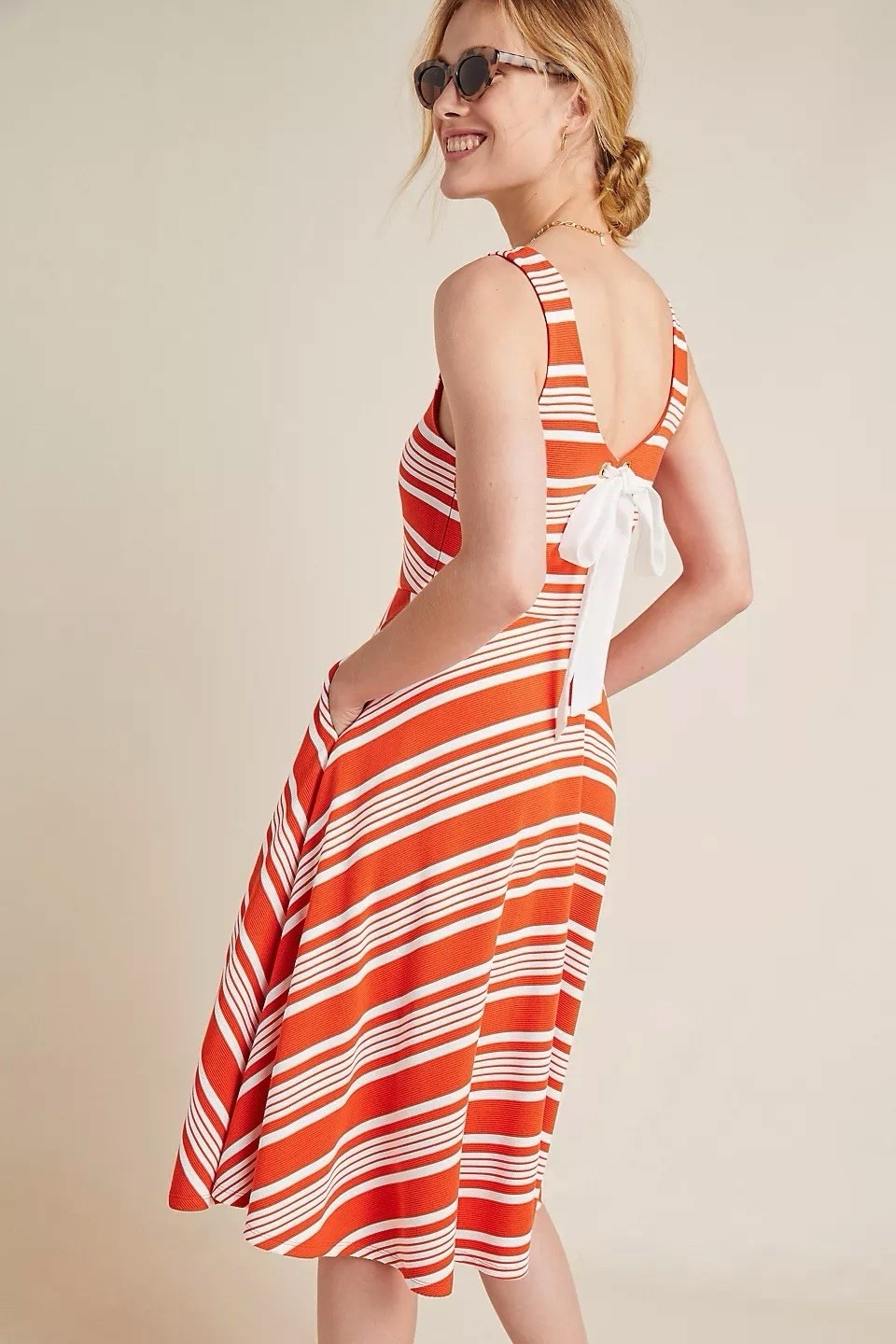 Anthropologie Hutch Anegada Knit Midi Dress M NWT Red Striped Tie Back Pockets