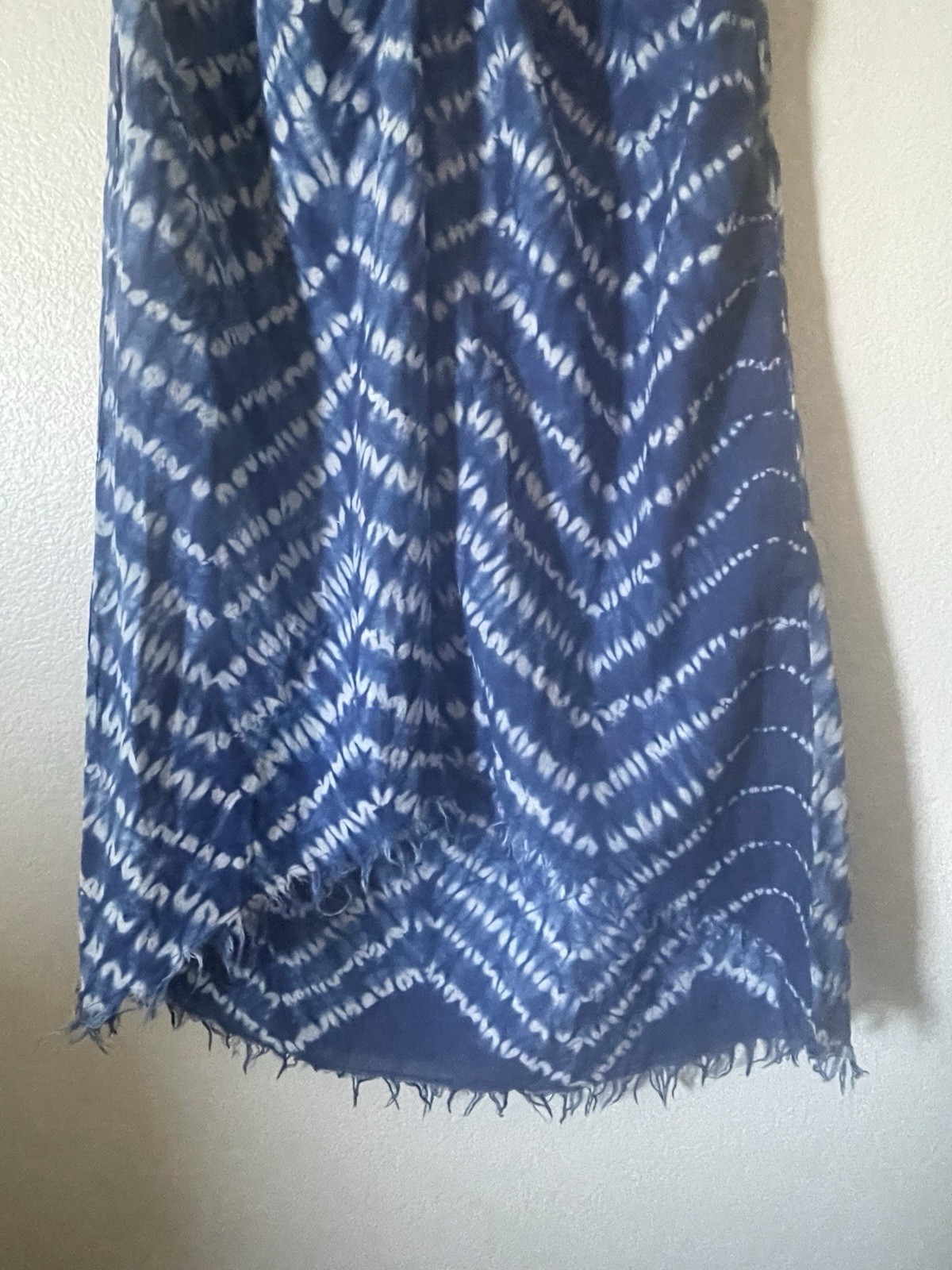 Blue Island One Size Blue/White Tie Dye Midi Sundress Smocked Beaded Fringe