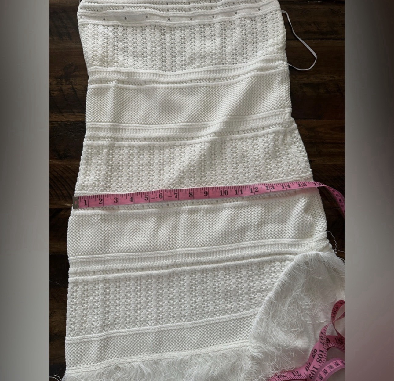 Torn by Ronny Kobo Yuna White Knit Fringe Asymmetric Midi Dress Size Large NWT