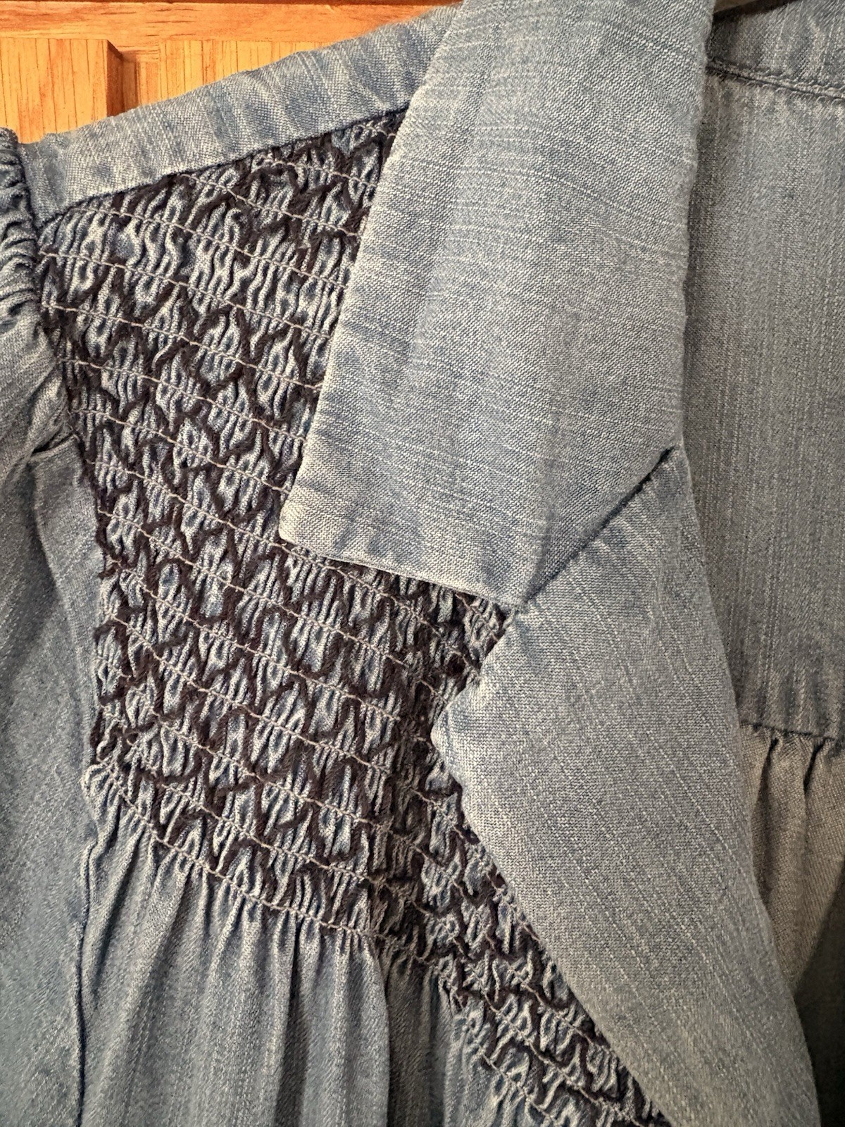 Oliver Bonas Shirt Midi Dress UK12 Light Blue Chambray Embroidered