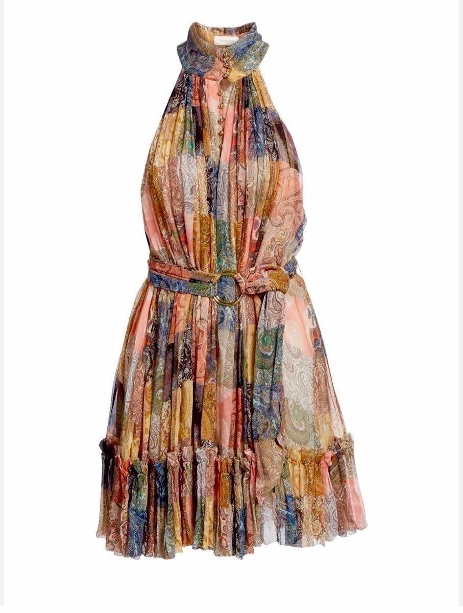 New! Zimmermann Ninety Six Smock Patchwork Dress Size 0 / XS, Silk Halter