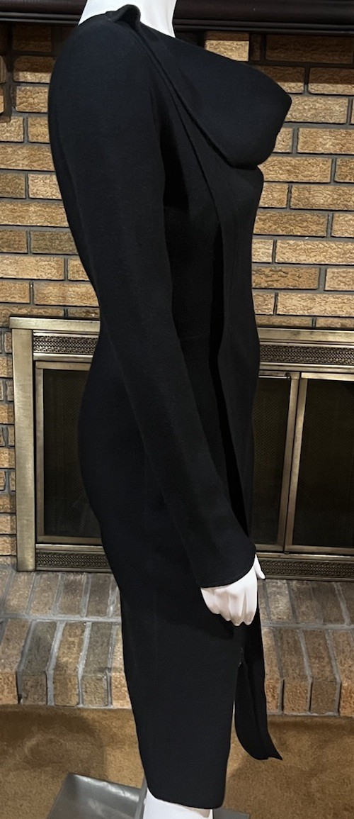 Oscar de la Renta Black Wool Cashmere Blend Dress Drape Neck Side Zip Size M