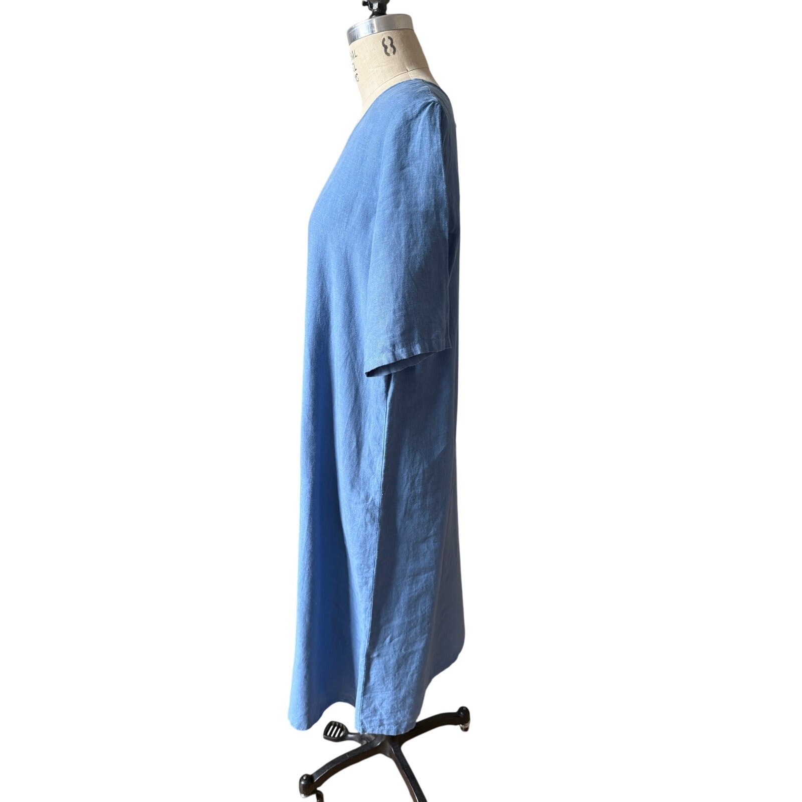 Agnes B Linen Short Sleeve Caftan Dress in Sky Blue Size 42/ US 10