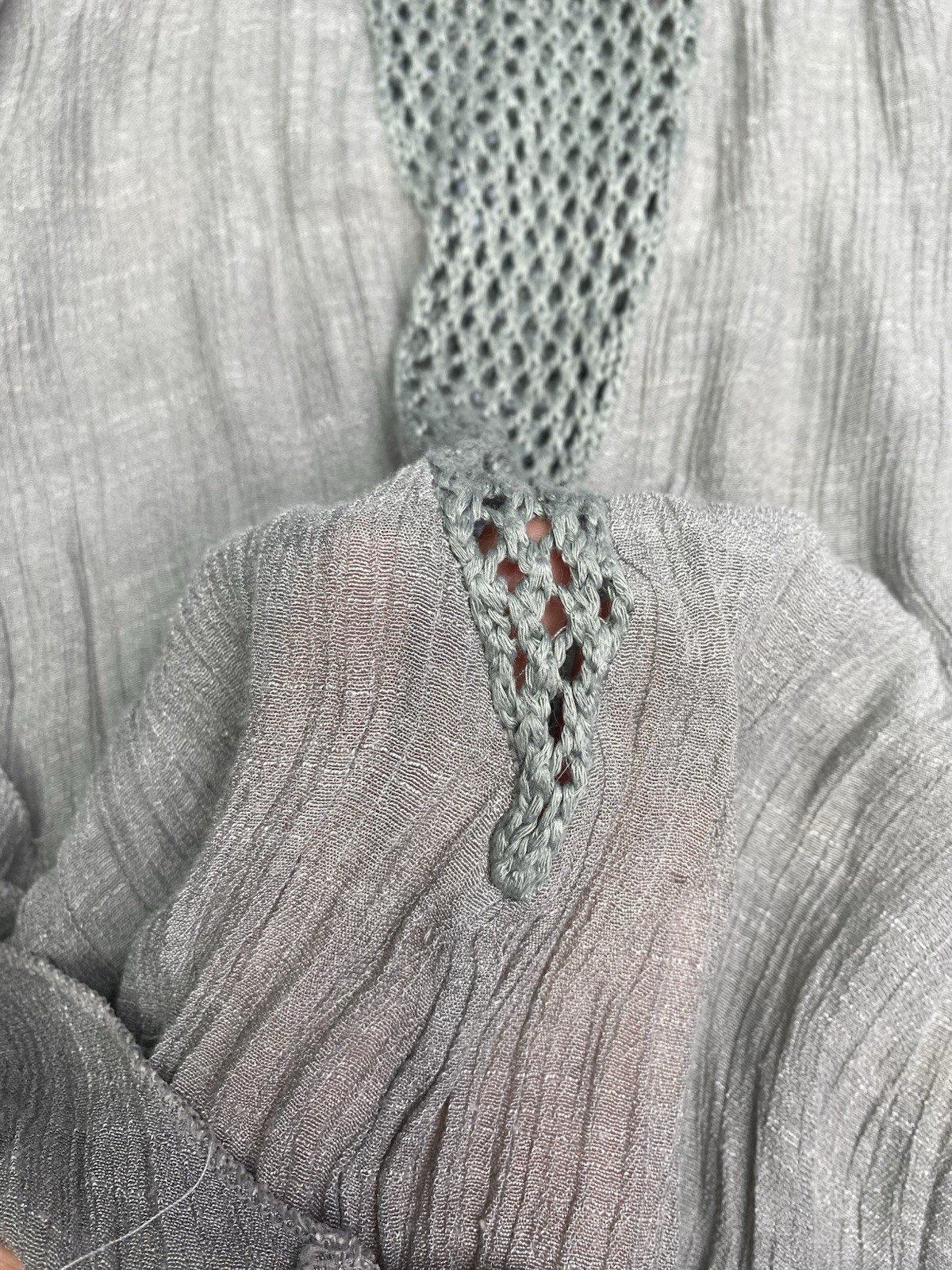 Elan Beach Sage Green Crochet Knit Mixed Media Mini Dress Womens Size M/L