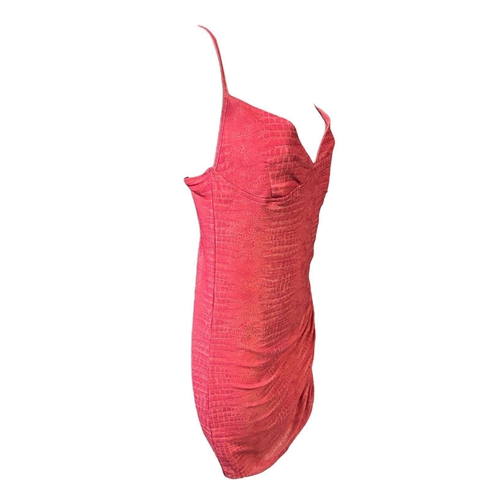 MOTEL Mini Dress Size Medium Red Pink Allover Snakeskin Print Bodycon Sleek Bold