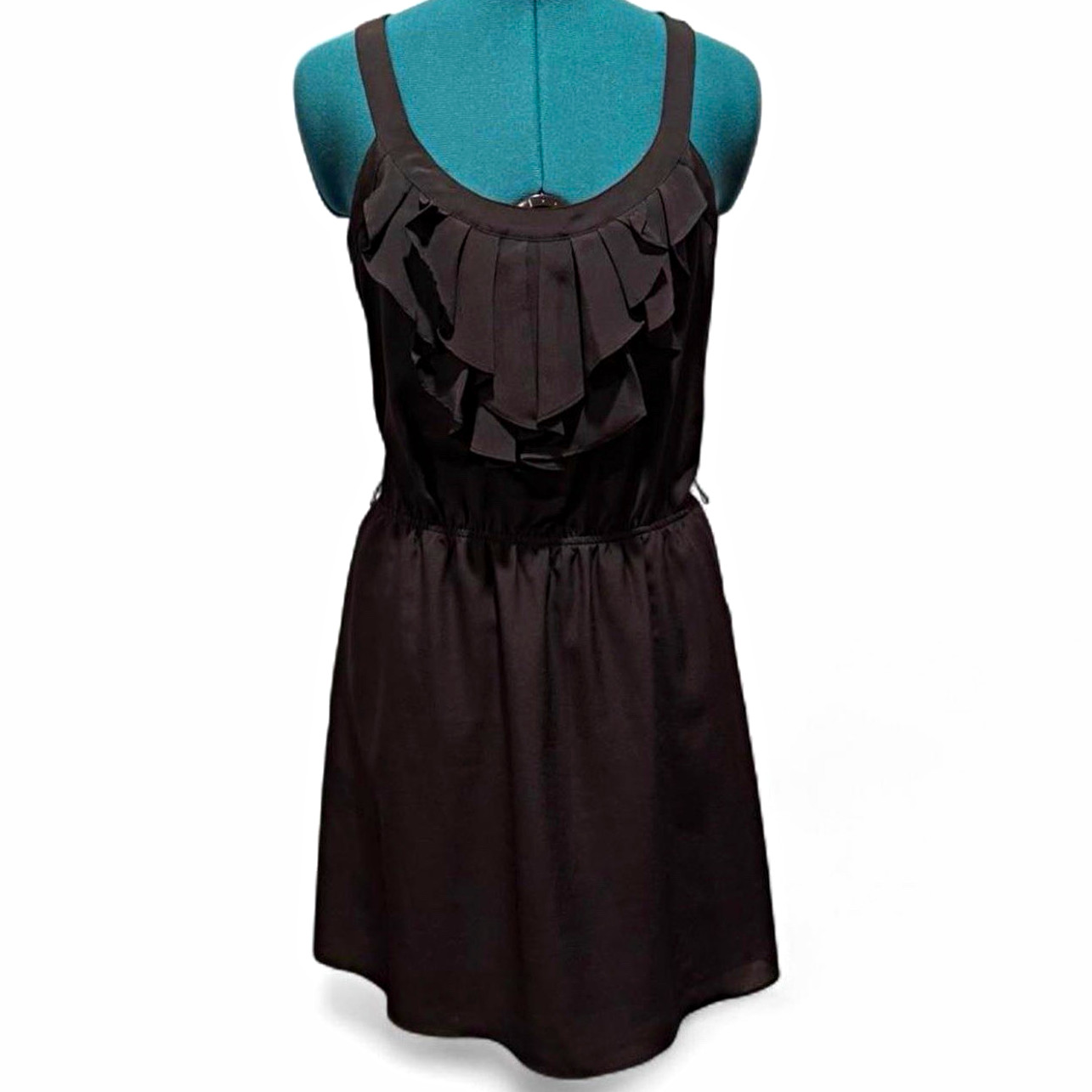 Express Women’s Black Solid Scoop Neck Spaghetti Strap A-Line Short Dress S