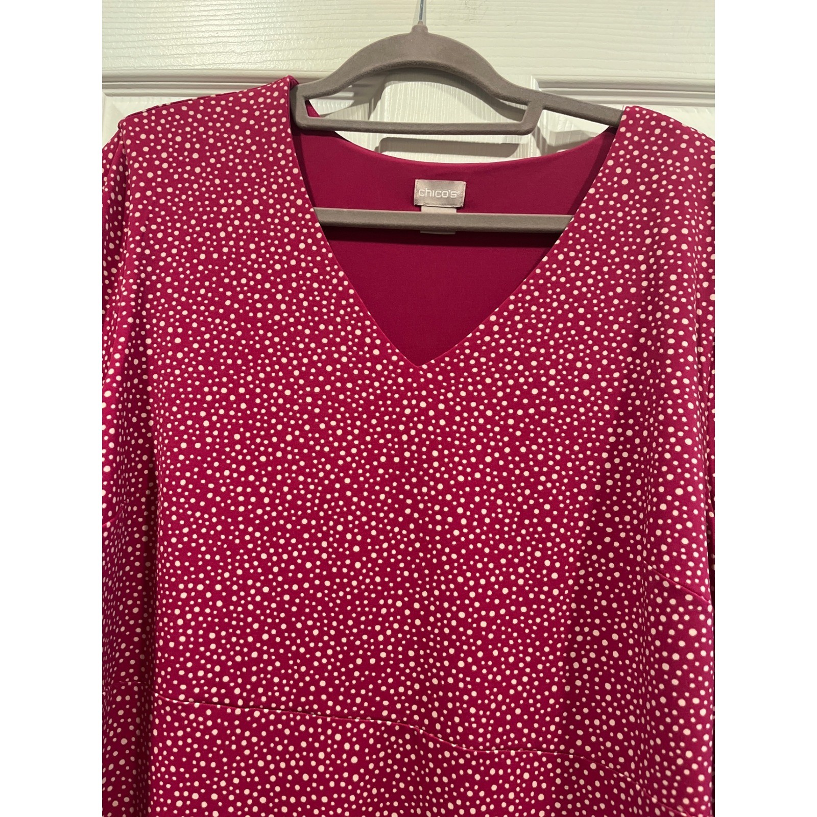 Chicos Raspberry Pink Polka Dot V-Neck Bell Sleeve Shift Dress Size 3 XL 16/18