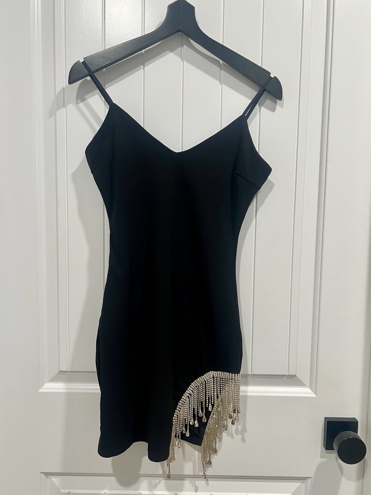 Windsor Black Rhinestone Fringe Mini Dress Women’s Small Party Cocktail Dress