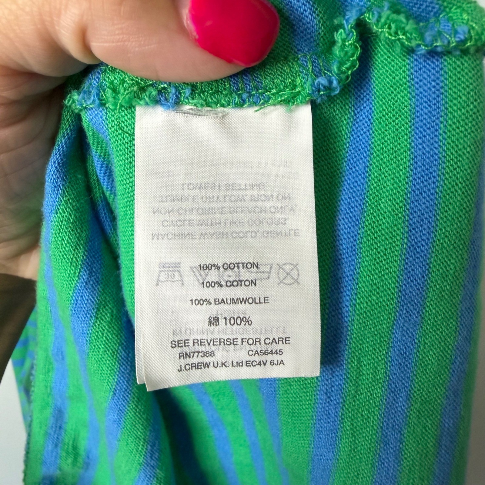 J. Crew Black Label – Racerback Striped Tank Dress Green Blue 100% Cotton Sz S