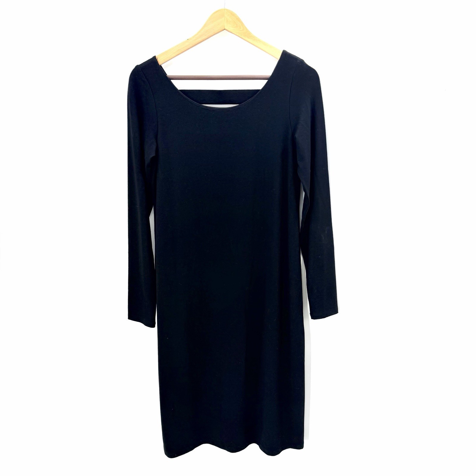 Eileen Fisher Black Rayon Lycra Cut Out Long Sleeve Shirt Dress Womens XS