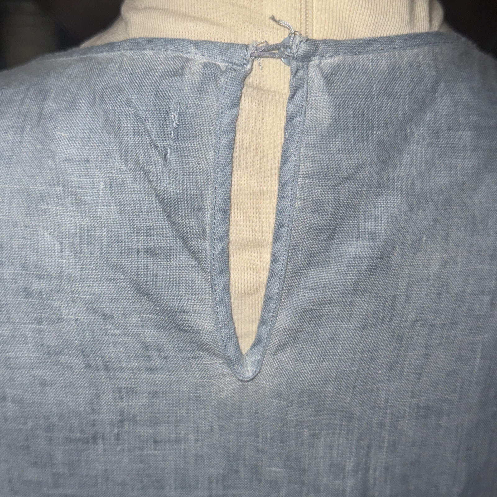 Zara Pale Blue Linen Sleeveless Shift Dress with a frayed/raw hem Womens SZ M