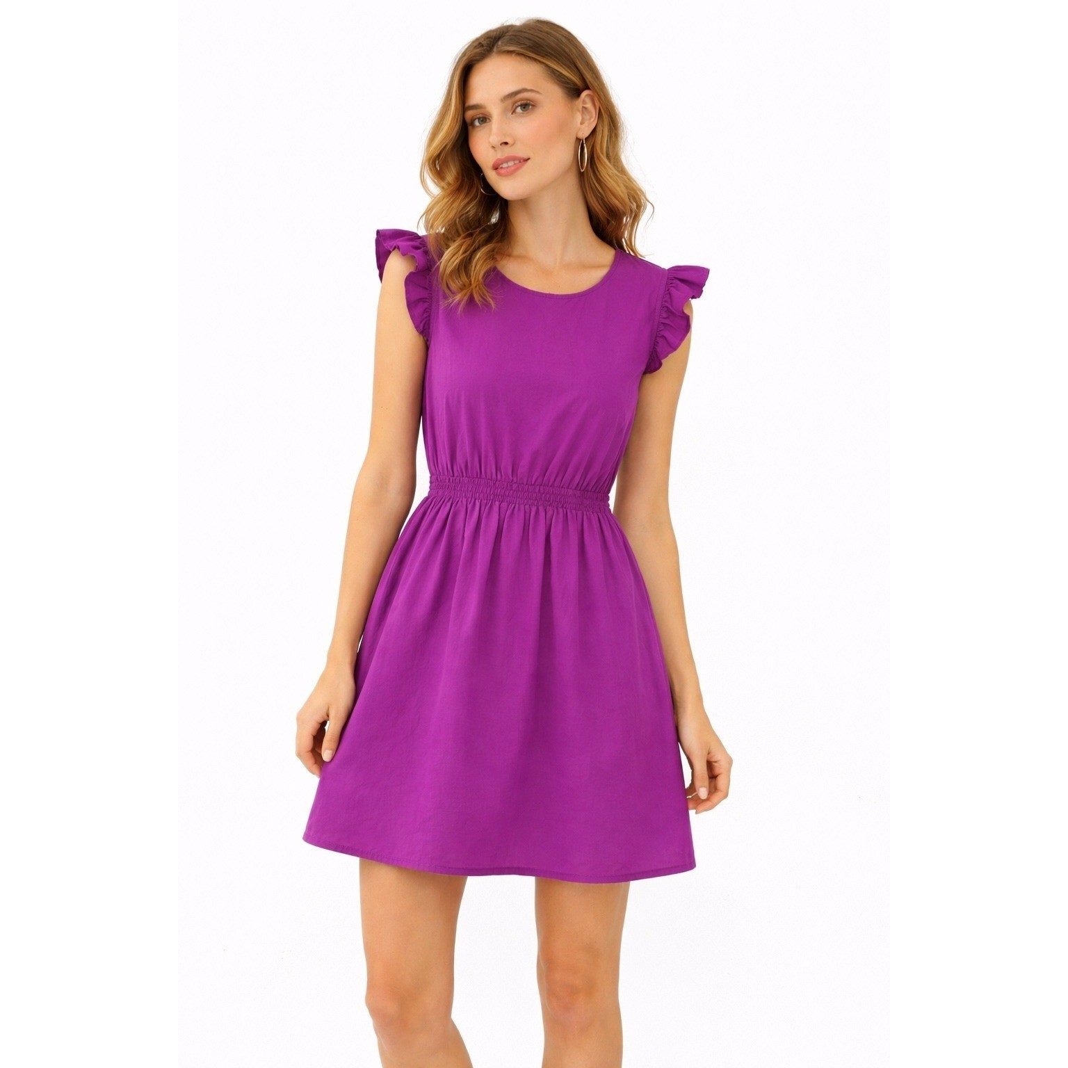 Adele Altman Italian Cotton Dress Size S/M Purple Ruffle Sleeve Tie Back NWT