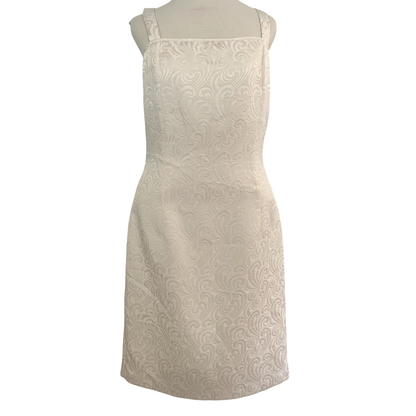 Tahari Jacquard Ivory Strap Dress Textured Size 6