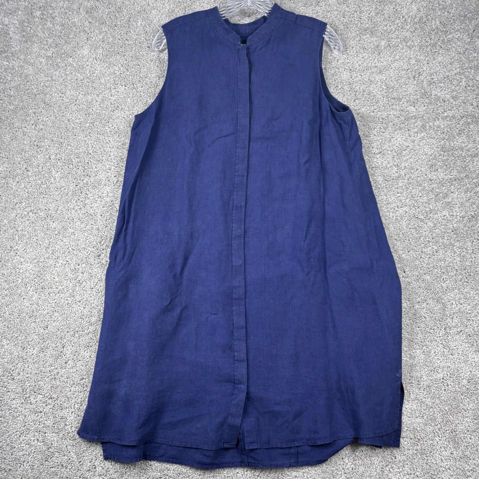 Anne Klein Womens Blue 100% Linen Sleeveless Mandarin Collar Shift Dress Size M