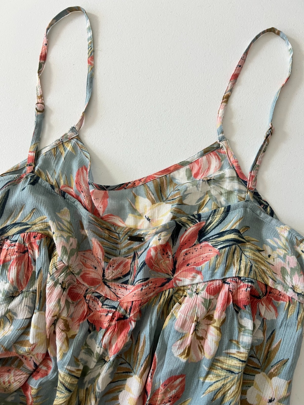 Oneill baby doll tropical floral summer sun dress XL beach resort flowy ruffle