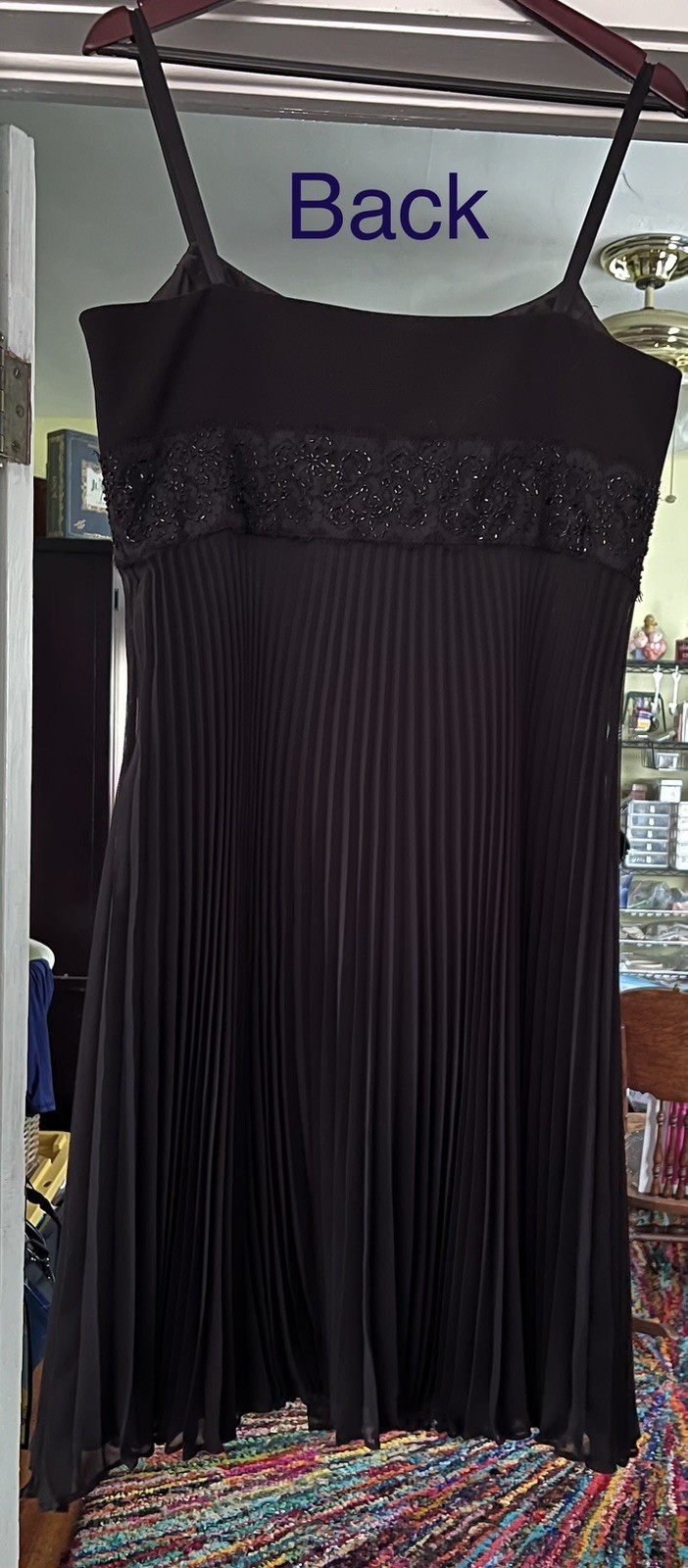 Ann Taylor Black Fit & Flare Sweetheart Beaded Chiffon Knee Dress – Size 12