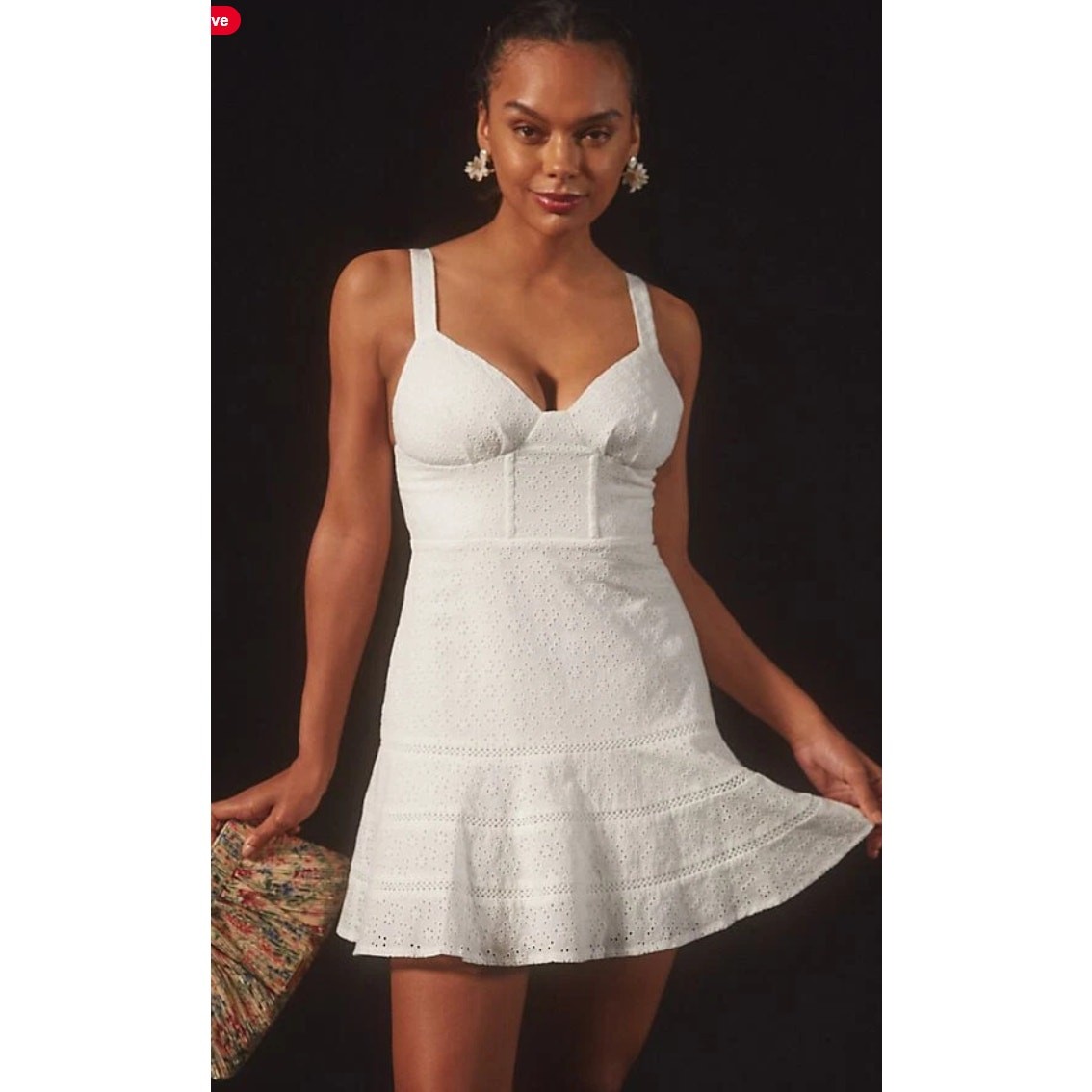 Anthropologie Mare Mare Tatum White Eyelet Mini Dress Large Flare Hem Coquette