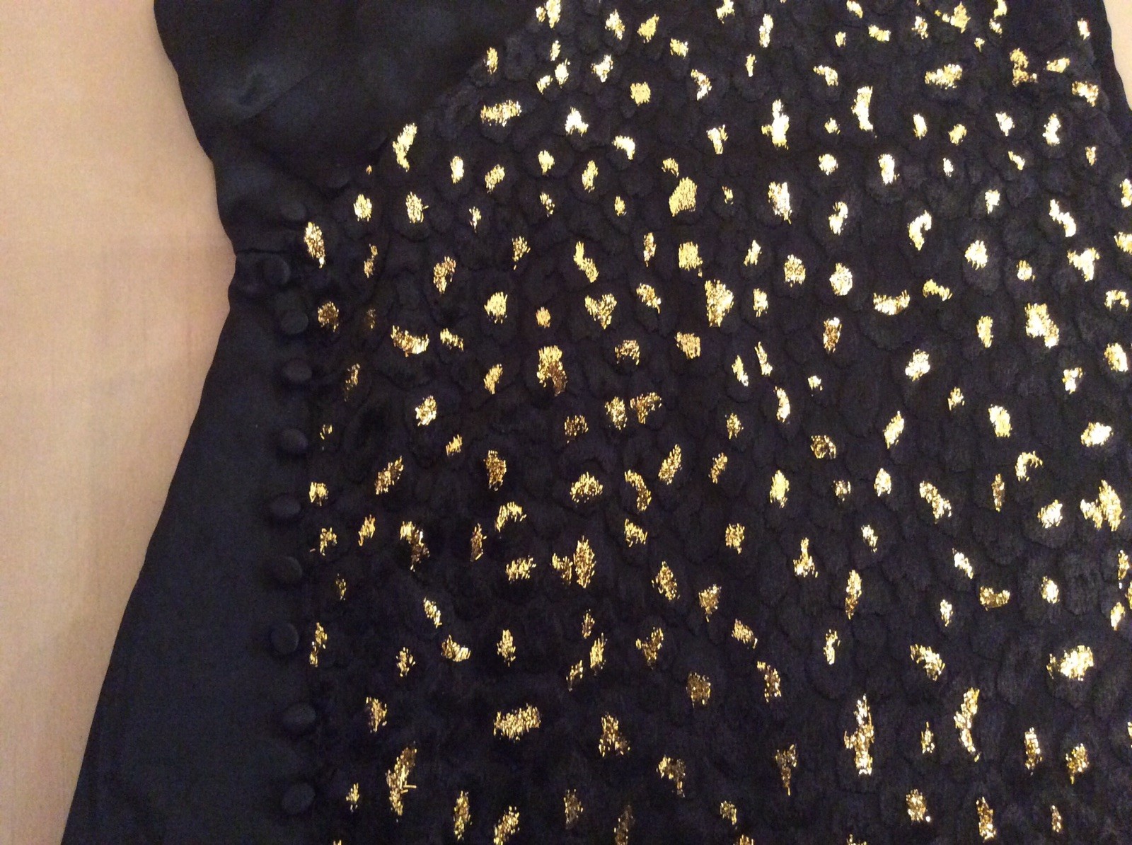 INTERMIX Ava Slip Velvet Black/Gold Leopard Print Midi Slip Dress with Slit Sz.0