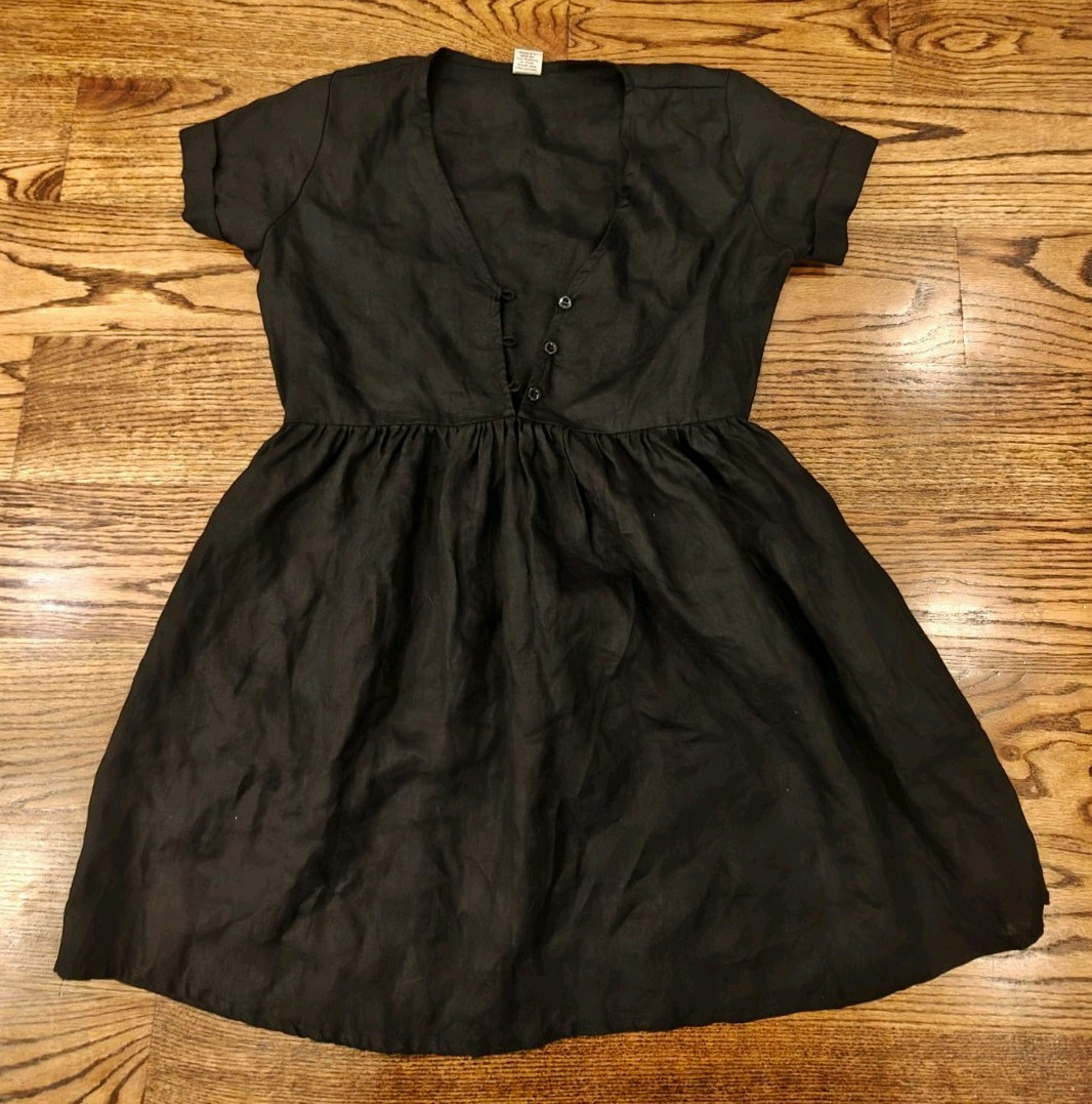 Rove Sunchaser Black Linen Shirt Dress XS Short Sleeve V-Neck Short