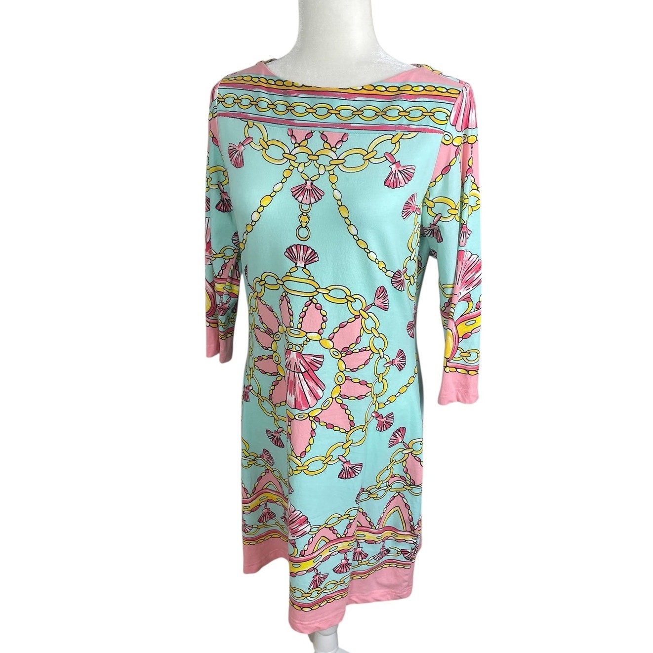Barbara Gerwit Printed Dress Shells Chains Resort Wear Coastal Women’s Sz Medium
